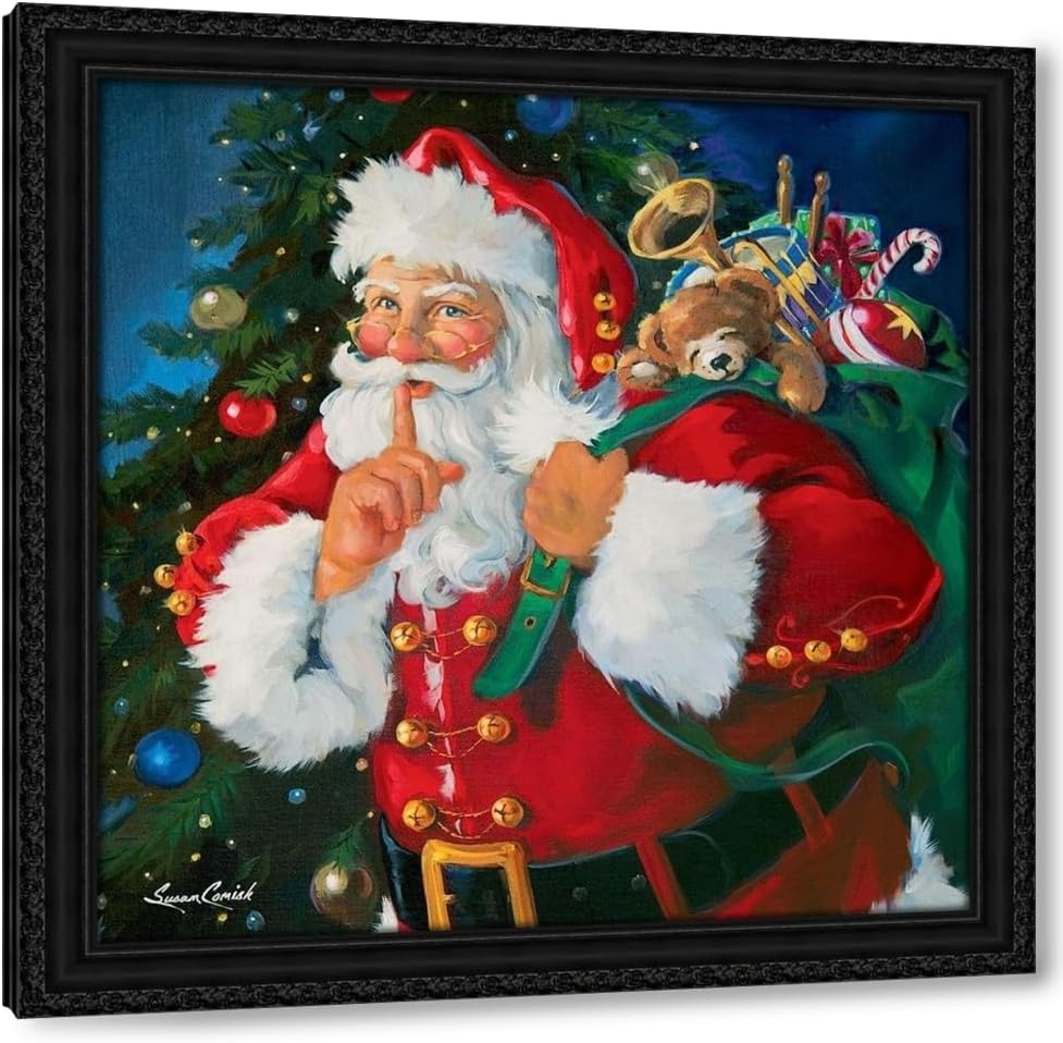 ArtDirect Comish, Susan 20x20 White Modern Framed Art Print Titled: Shhh Santa