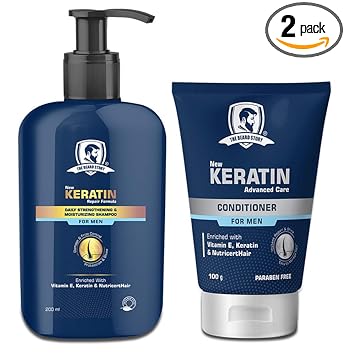 The Beard Story Mens Keratin Repair Shampoo, 200 ml and Keratin Advance Care Conditioner 100 gm Combo, Pack of 2 (one of each), Damage and Frizz Control