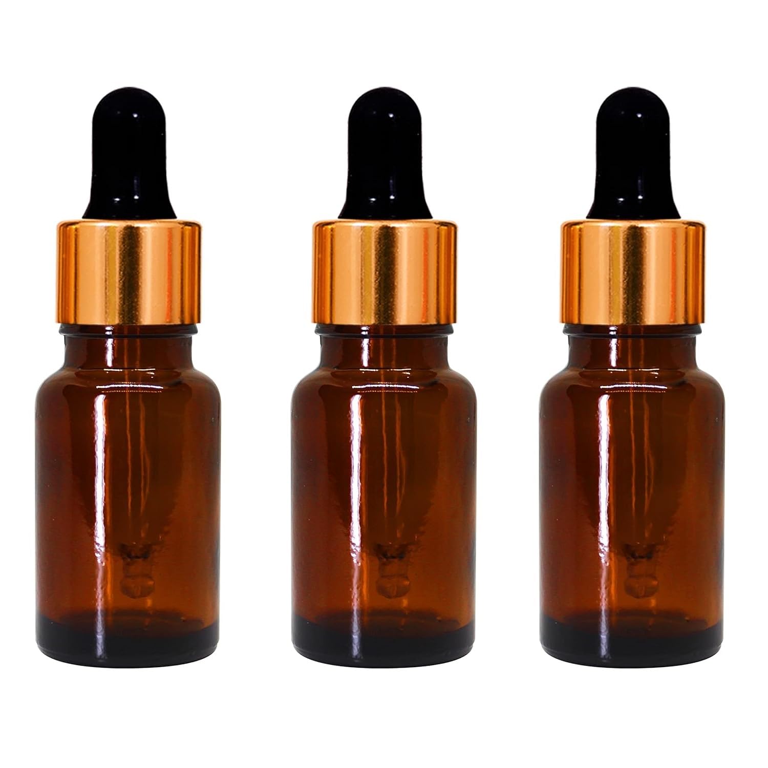 Mkd2 Rise Empty Amber Glass Bottle 15ml (Pack of 3) with Leak Proof Dropper + Gold Ring + Silicon Black Teat, Refillable, Reusable for Essential Oils, Blends, DIY Perfumes-image-26