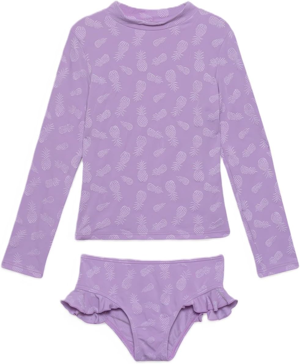 Gottex Kids Toddler and Little Girls Pineapple Print Two Piece Rash Guard Long Sleeve Swimsuit UV Sun Protection Bathing Suit
