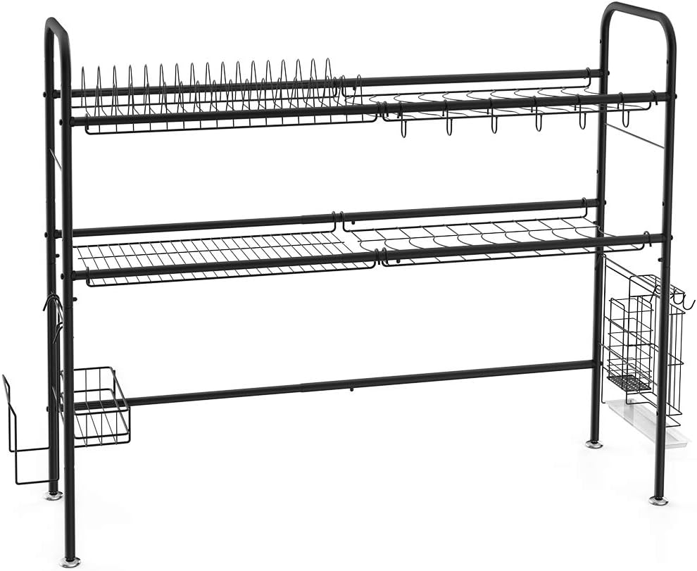 Nandae Over The Sink Dish Drying Rack, 2-Tier Stainless Steel Dish Rack for Kitchen Length Adjustable, Black
