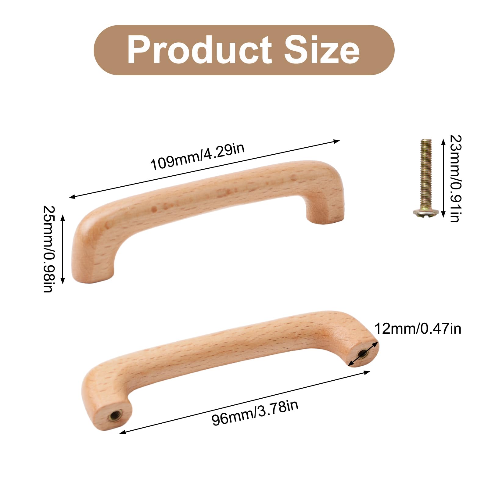 MOROBOR Wooden Cabinet Handles Solid Wooden Drawer Pull 96mm Hole Centers U-Shaped Cabinet Hardware Pull for Bedroom Bathroom Kitchen Cabinets Door- 10 Pack - Image 2