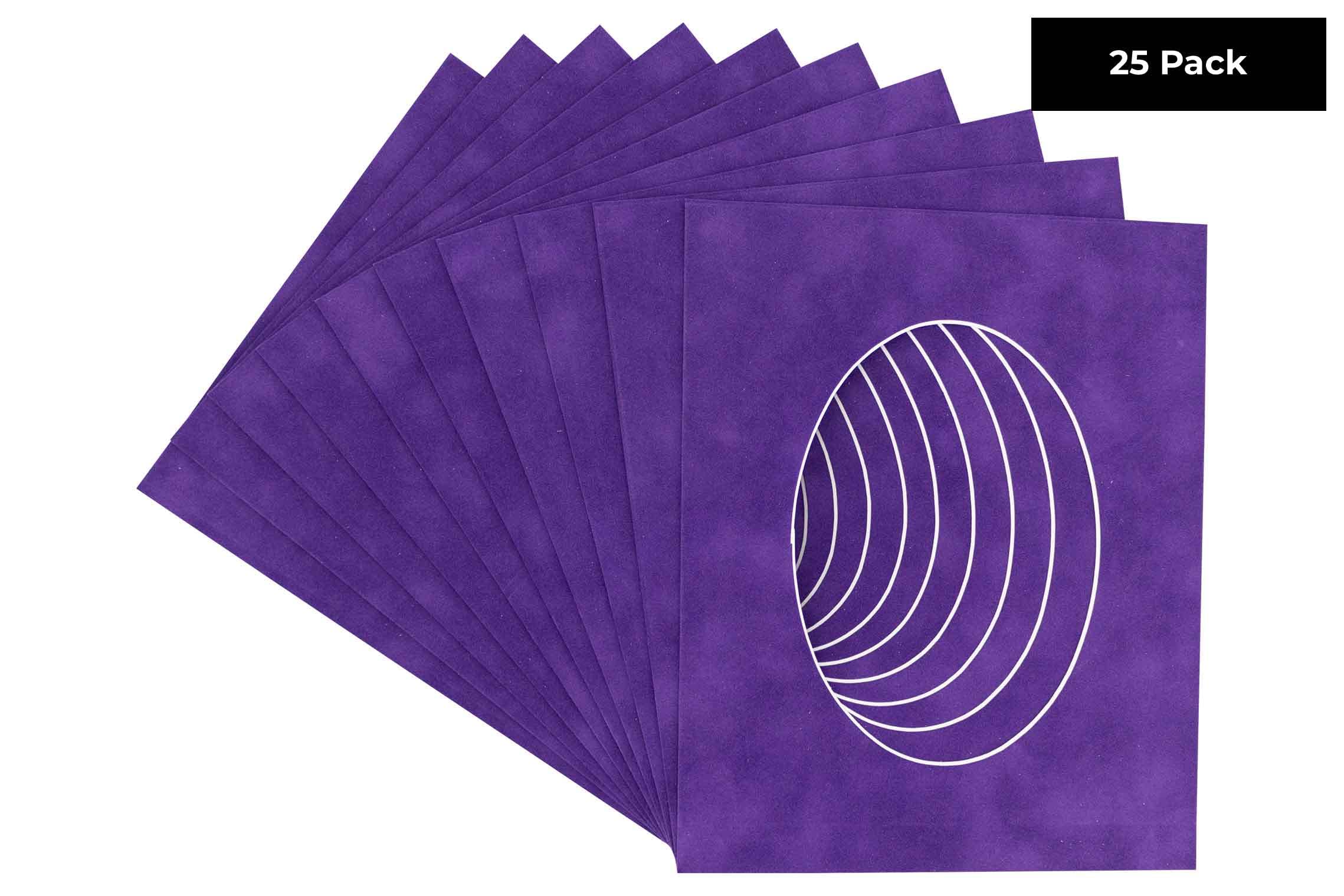 Purple Crocus Suede Acid Free 10x13 Oval Picture Frame Mat with White Core Bevel Cut for 8x10 Pictures - Fits 10x13 Frame - Pack of 25 Matboard Show Kits With Acid Free Backings & Clear Bags