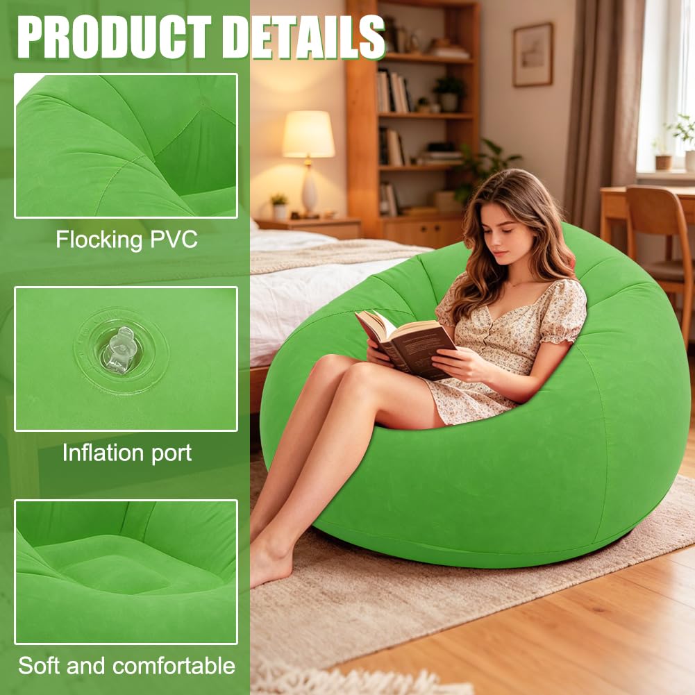 Pouf gonfiabile, divano gonfiabile, pieghevole, per esterni, con pompa (verde)