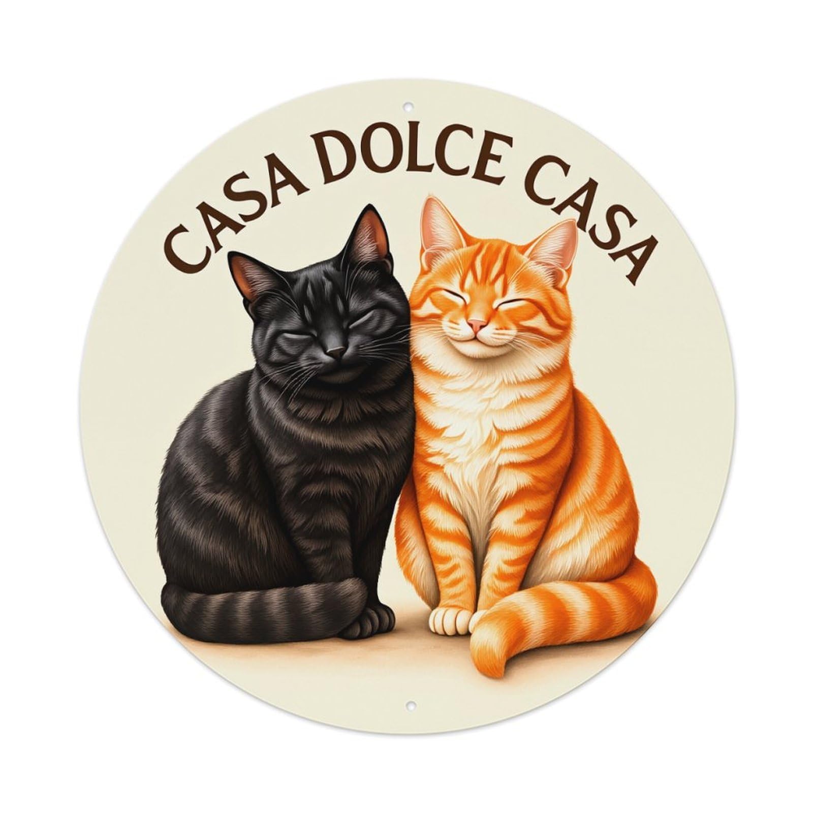 Cats Sitting Together Peacefully Happy Round Tin Sign Vintage Metal Poster, Home Bar Garage Man Cave Cafe Indoor & Outdoor Wall Decoration 8x8Inches