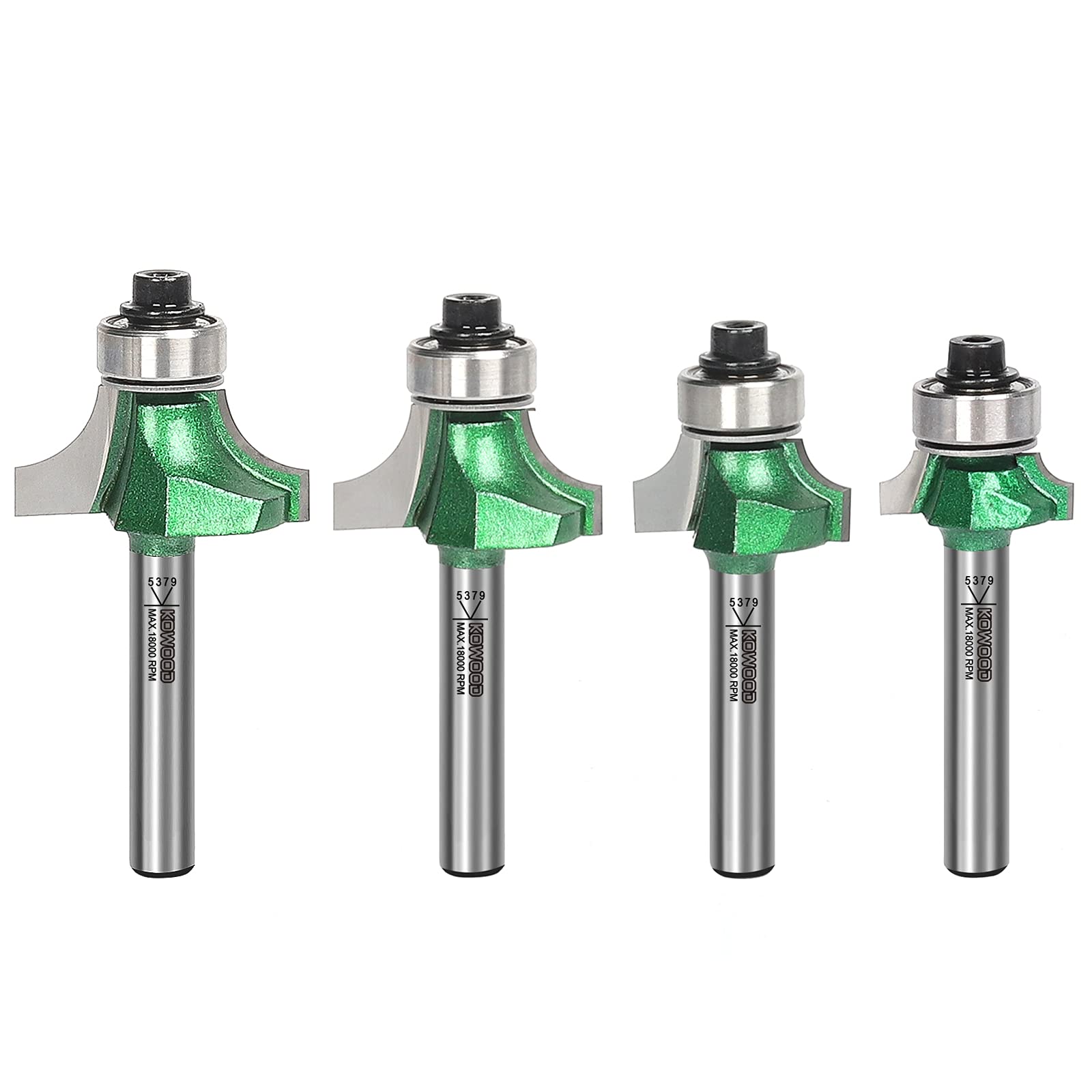 Zestaw bitów Pro Roundover 4 szt., chwyt 1/4", R:1/8", 3/16", 1/4", 5/16"