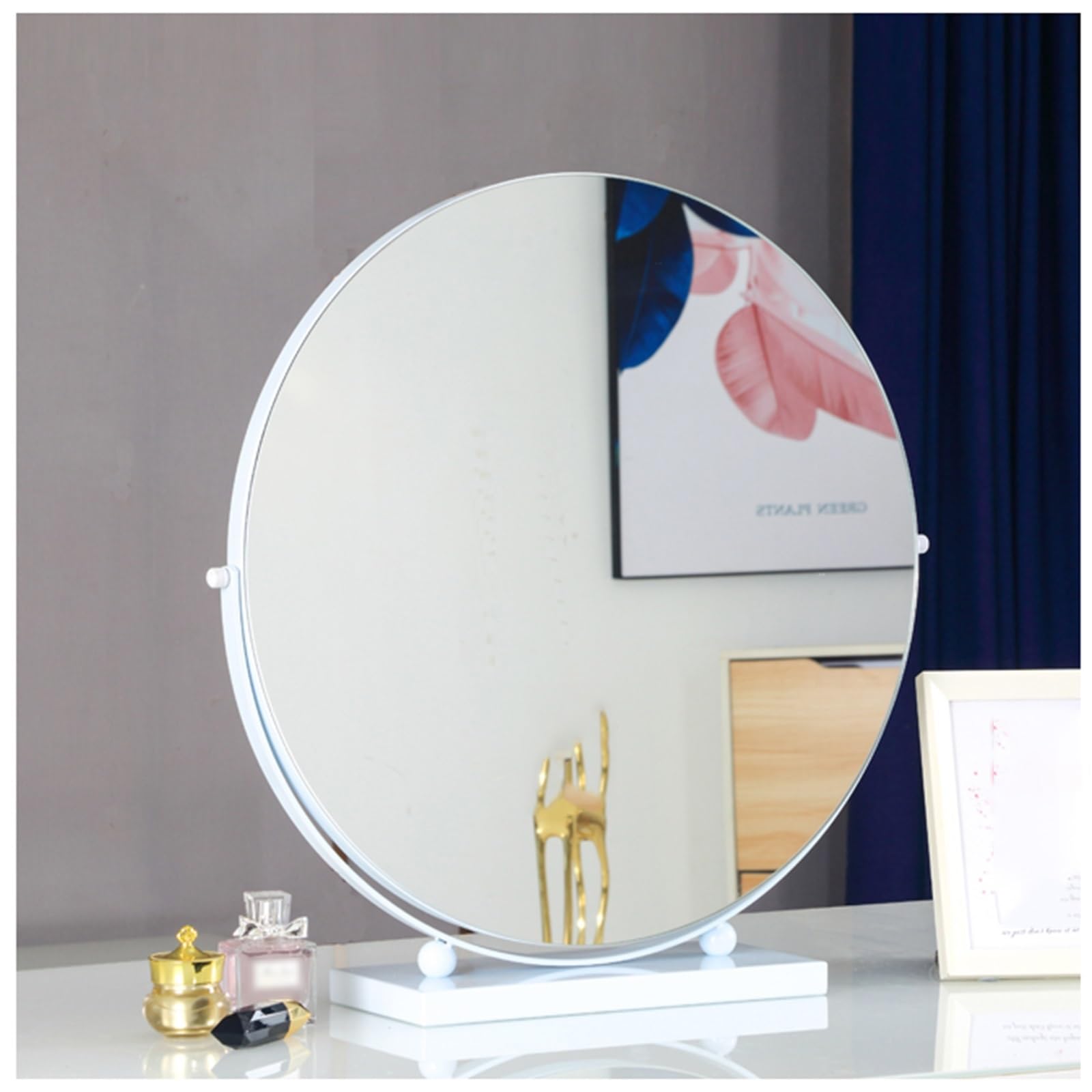 SDCFFC Black, Gold, White Makeup Mirror, Desktop Large Vanity Mirror, 360°Rotating Beauty Mirror, Metal Frame