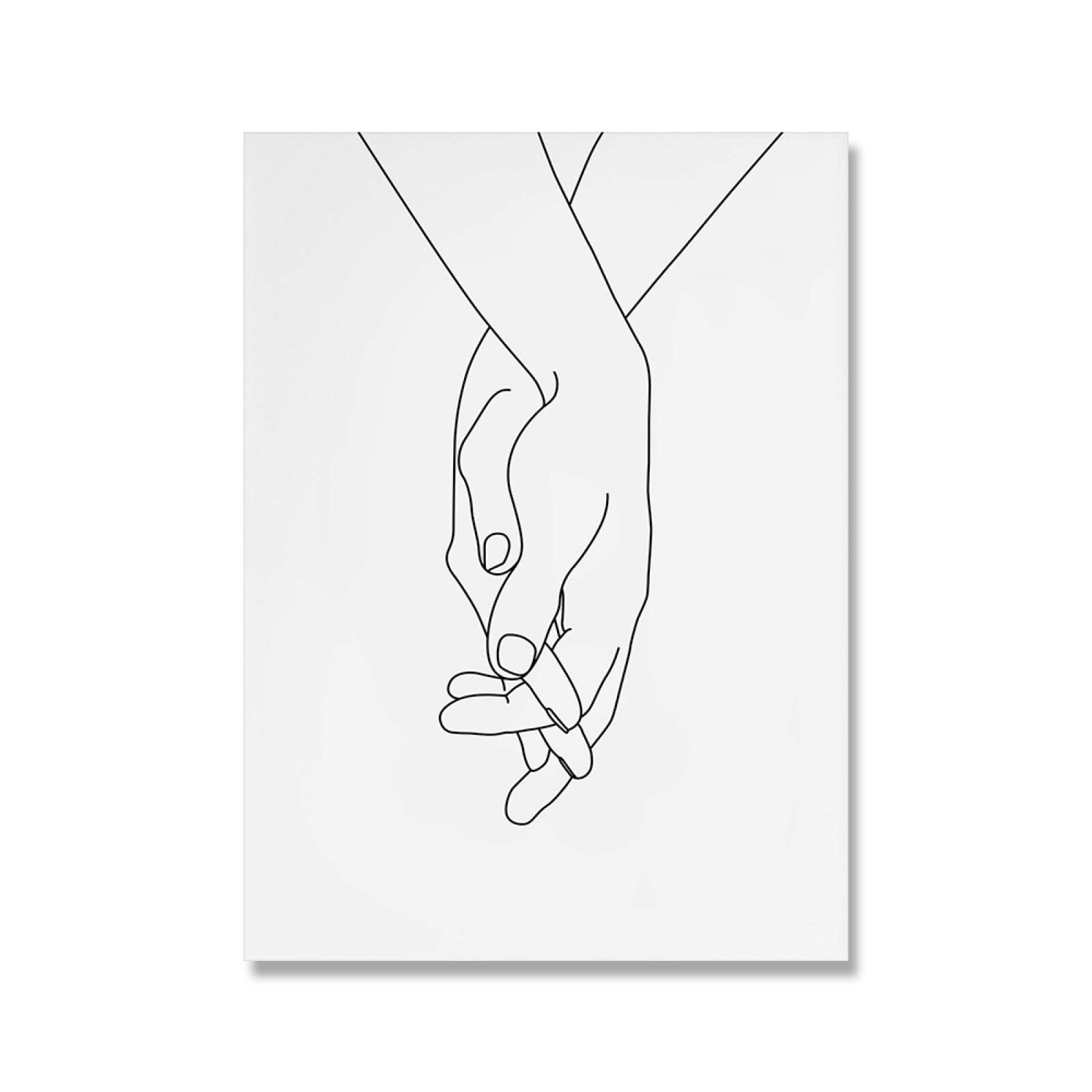 Cuadro en lienzo Cartel nórdico Tomados de la mano Dibujo de línea negra Impresión artística Decoración de pared de guardería A4 Manos de pareja Arte de pared 40x60cmx2 Con marco