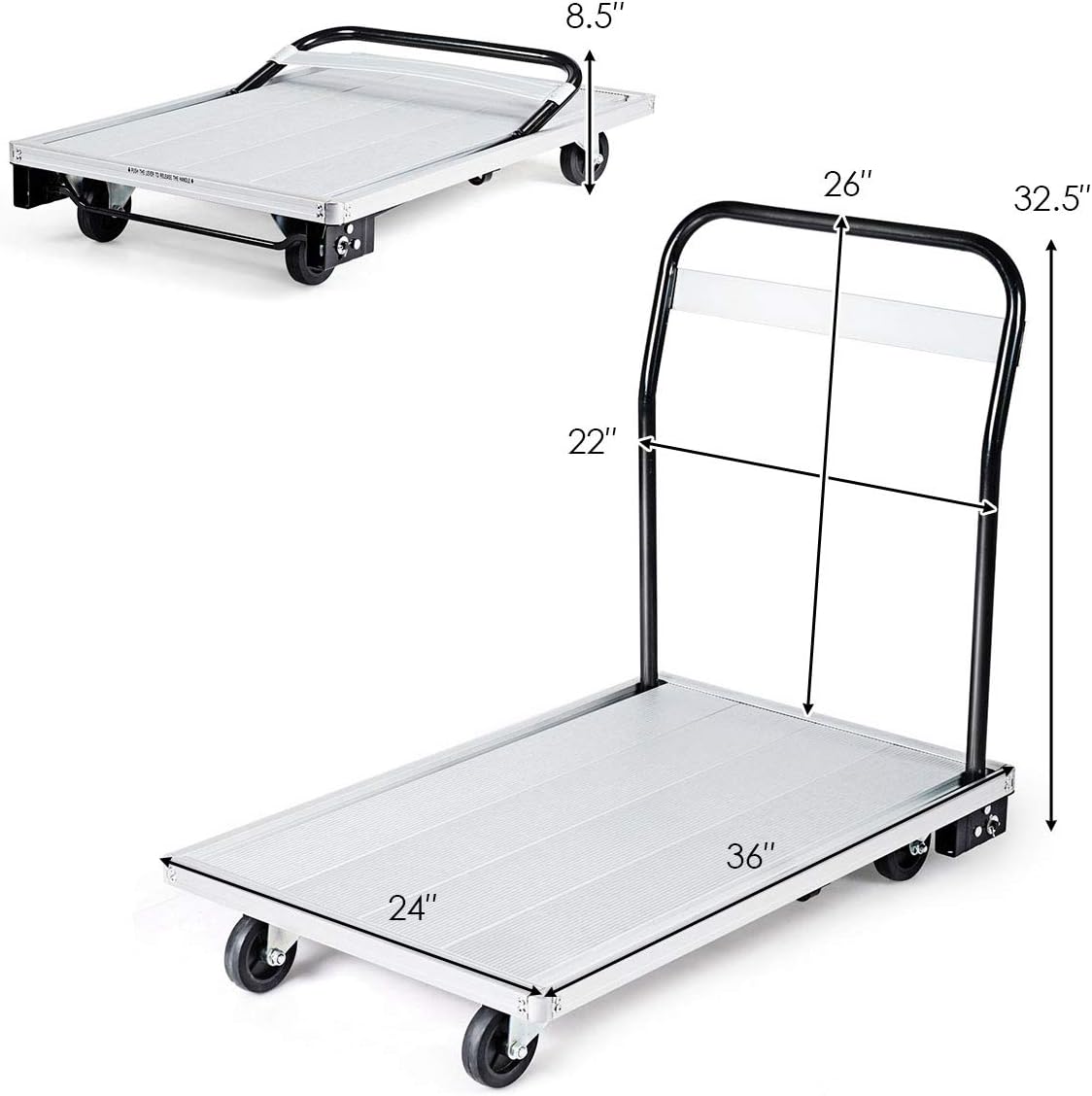 Goplus Folding Aluminum Platform Truck, 770 Lbs Moving Platform Dolly Push Cart with Swivel Wheels and Non-Slip Platform Surface, Rolling Flatbed Hand Truck : Industrial & Scientific