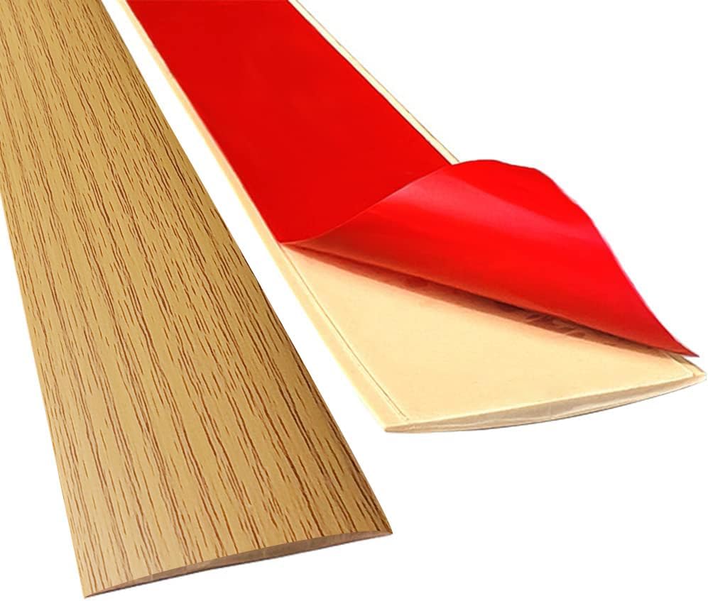 Floor Transition Strip Self Adhesive Flooring Transitions Laminate Strip PVC Threshold Seam Cover Strip Vinyl Floor & Door Flat Transition Strip Wood Grain Design 2" Wide (6.6FT Light Brown)