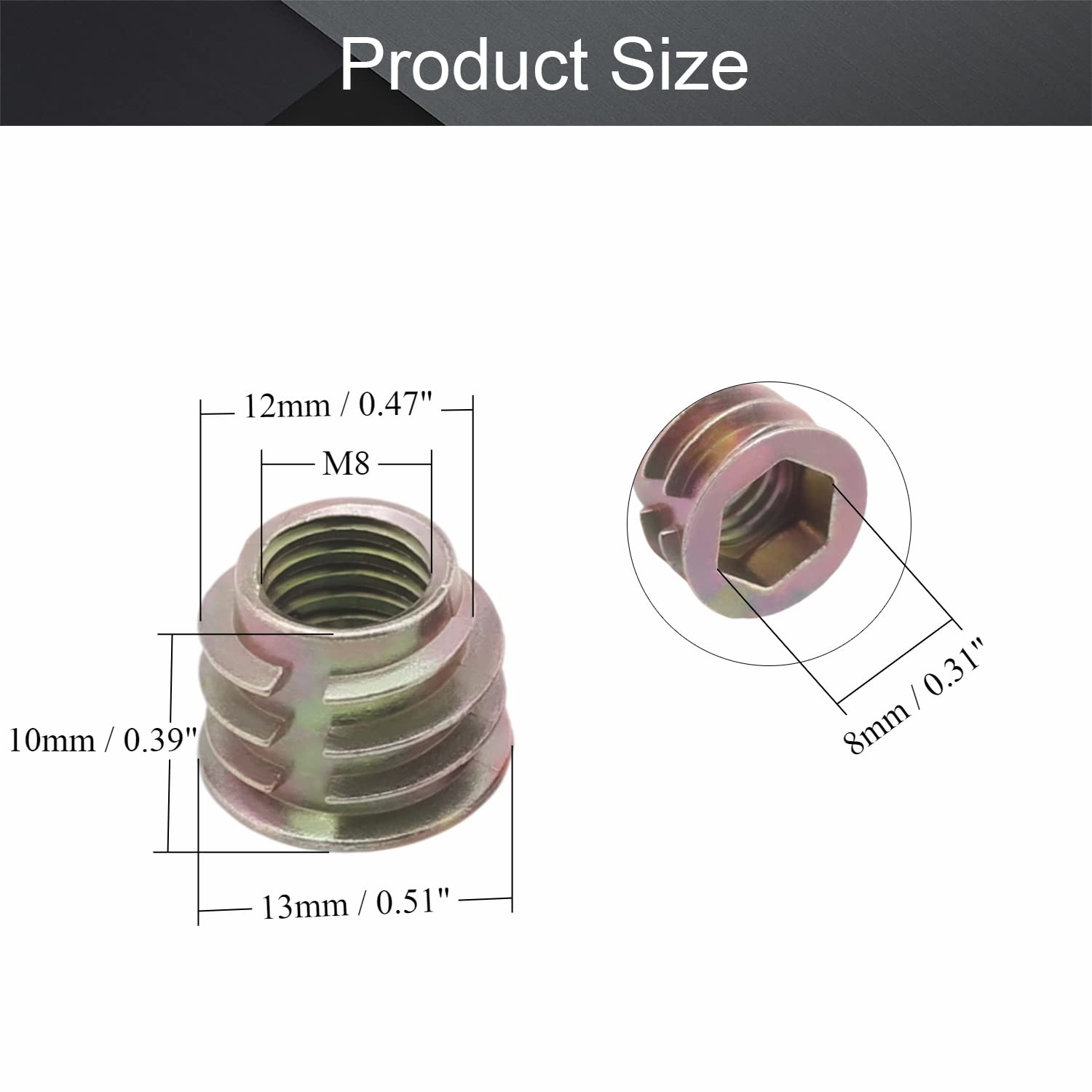 MroMax M4 X 10mm Threaded Insert Nuts - Zinc Alloy Hex Socket Furniture Inserts (50pcs)