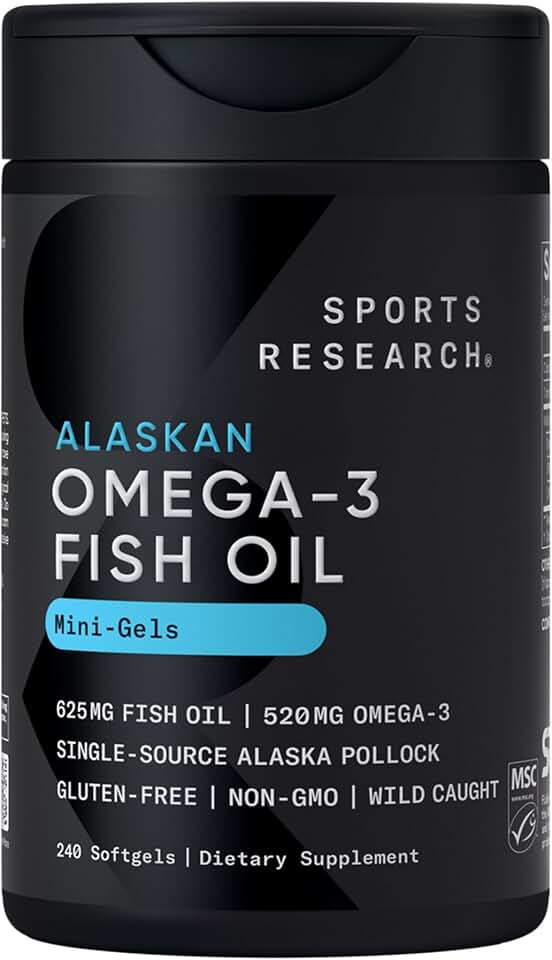 Sports Research® Omega-3 Fish Oil AlaskOmega Mini Gels 625mg from Wild Alaskan Pollock - B