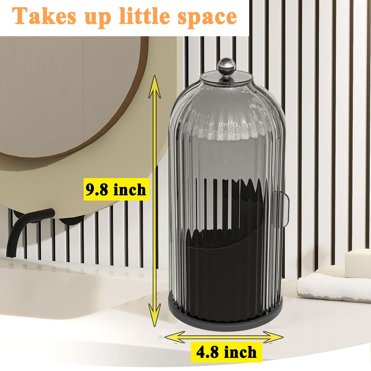 Porta pennelli da Trucco con Coperchio, Girevole a 360°, Organizer per Cosmetici da appoggio, Antipolvere, per Bagno, Trasparente (Tutto Nero)