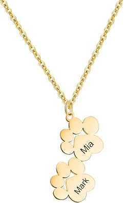 Personalized Paw Print Necklace with 1-4 Name, Custom Dog Paw Necklace S925 Silver/copper Personlized Engraving Name Necklace Tiny Paw Necklace Pet Memorial Jewelry for Pet Lovers