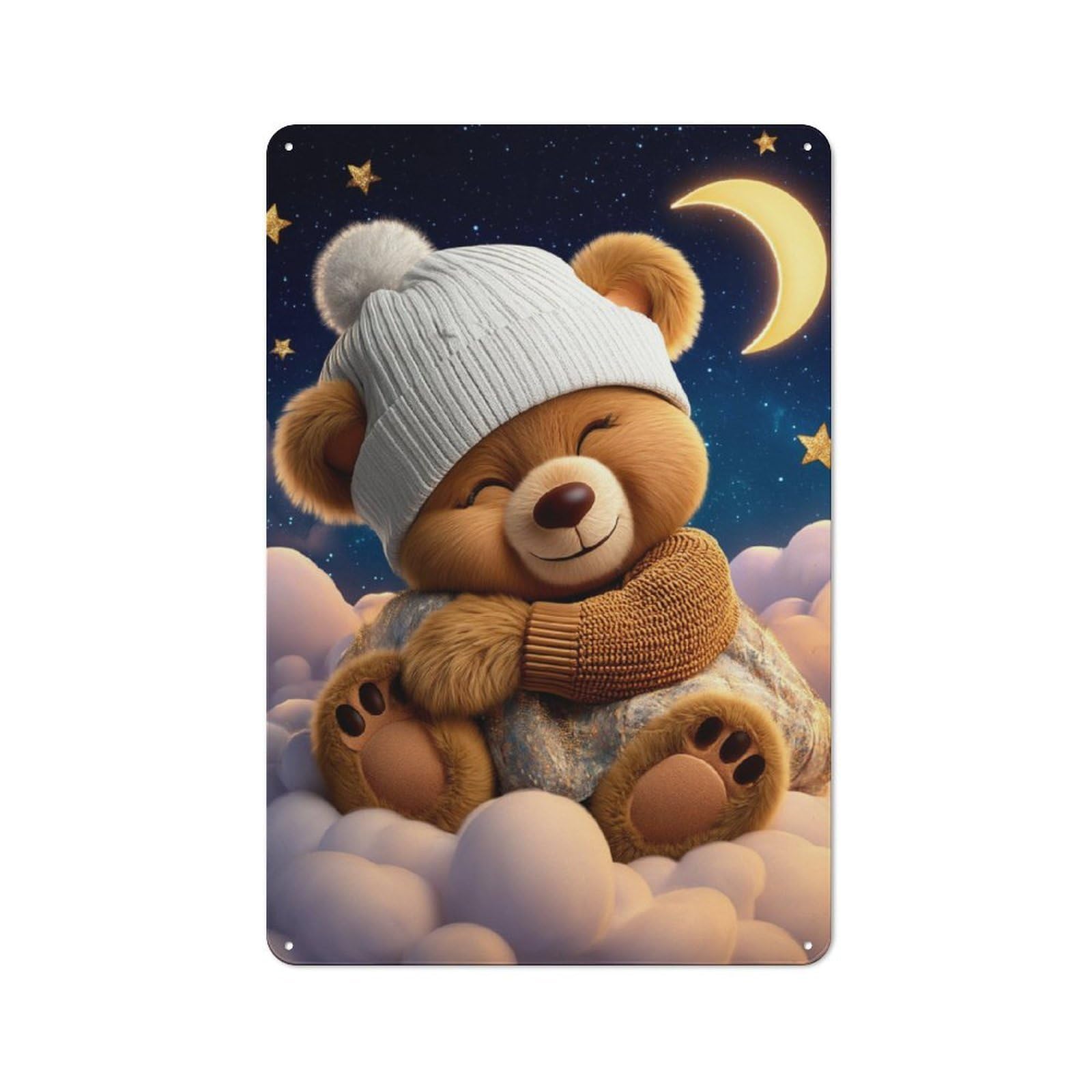Cute Bear in Moonlight Tin Sign 30x20cm for Pub Or Café, Retro-style Wall Decor, for Garage, Workshop And Man Cave Decoration
