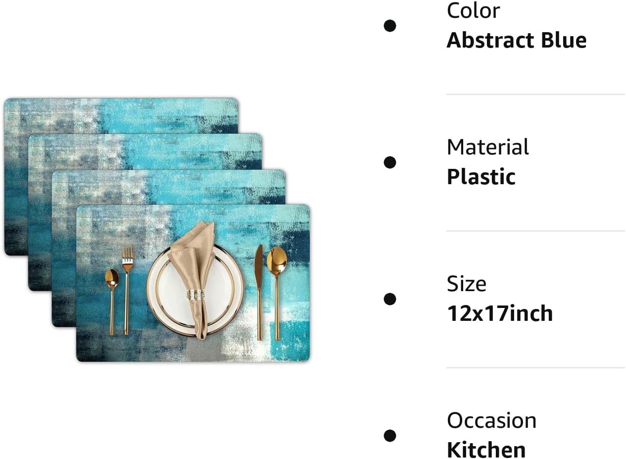 Placemats for Dining Table Set of 4 Abstract Blue Placemats Washable Thin Environmental Table Mats Easy Clean for Kitchen Dinner Party 12X17 inch