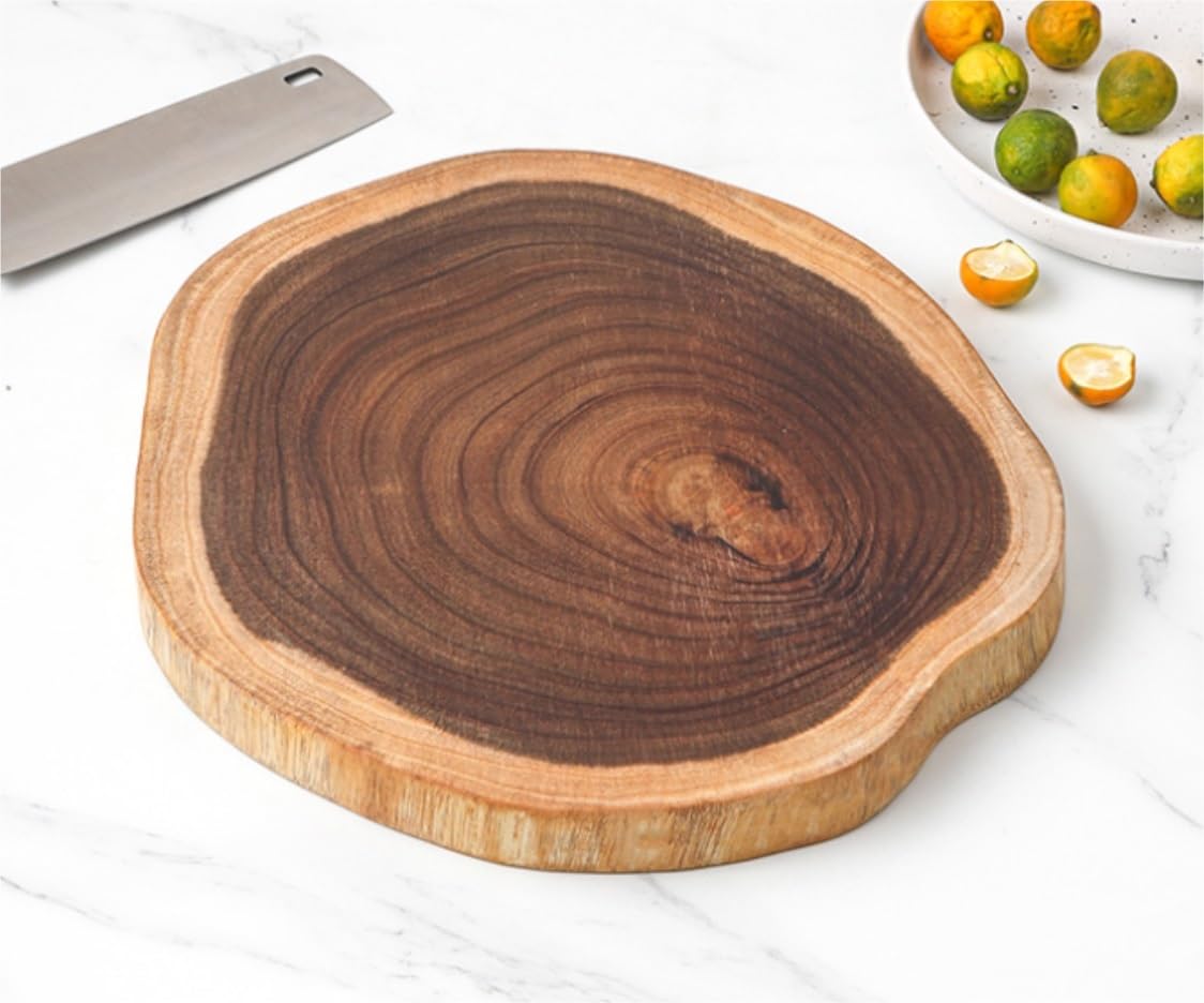 Tabla de Corte Profesional Tabla De Cortar De Madera con Mango, Tabla De Cortar De Forma Irregular De Madera Decorativa Resistente y Antideslizante(32-36cm)