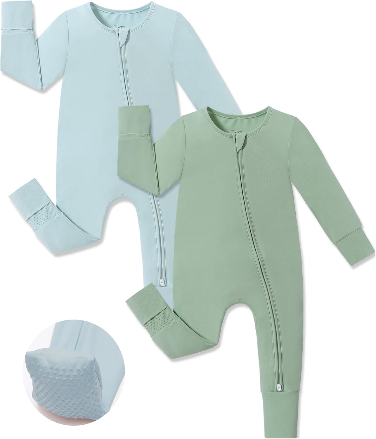 JunNeng Viscose from Bamboo Sleeper with Mittens, 2 Way Zipper Baby Boy Pajamas, Non Slip Sleep'N Play Romper