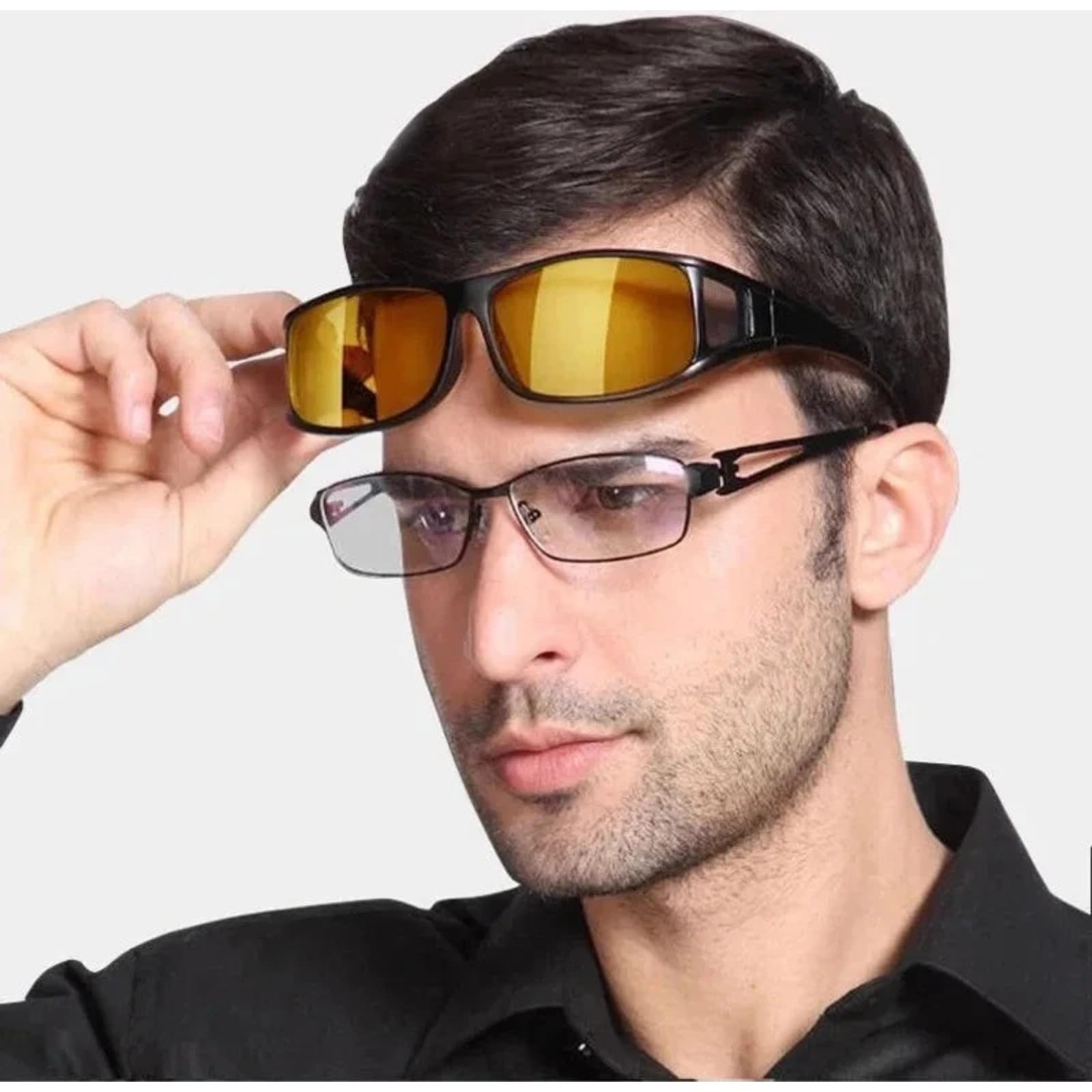 Hoffmarkt GloVision Nachtsichtbrille – Polarisierte Überbrille mit gelben Gläsern, blendfrei für Autofahren, Angeln & Golf