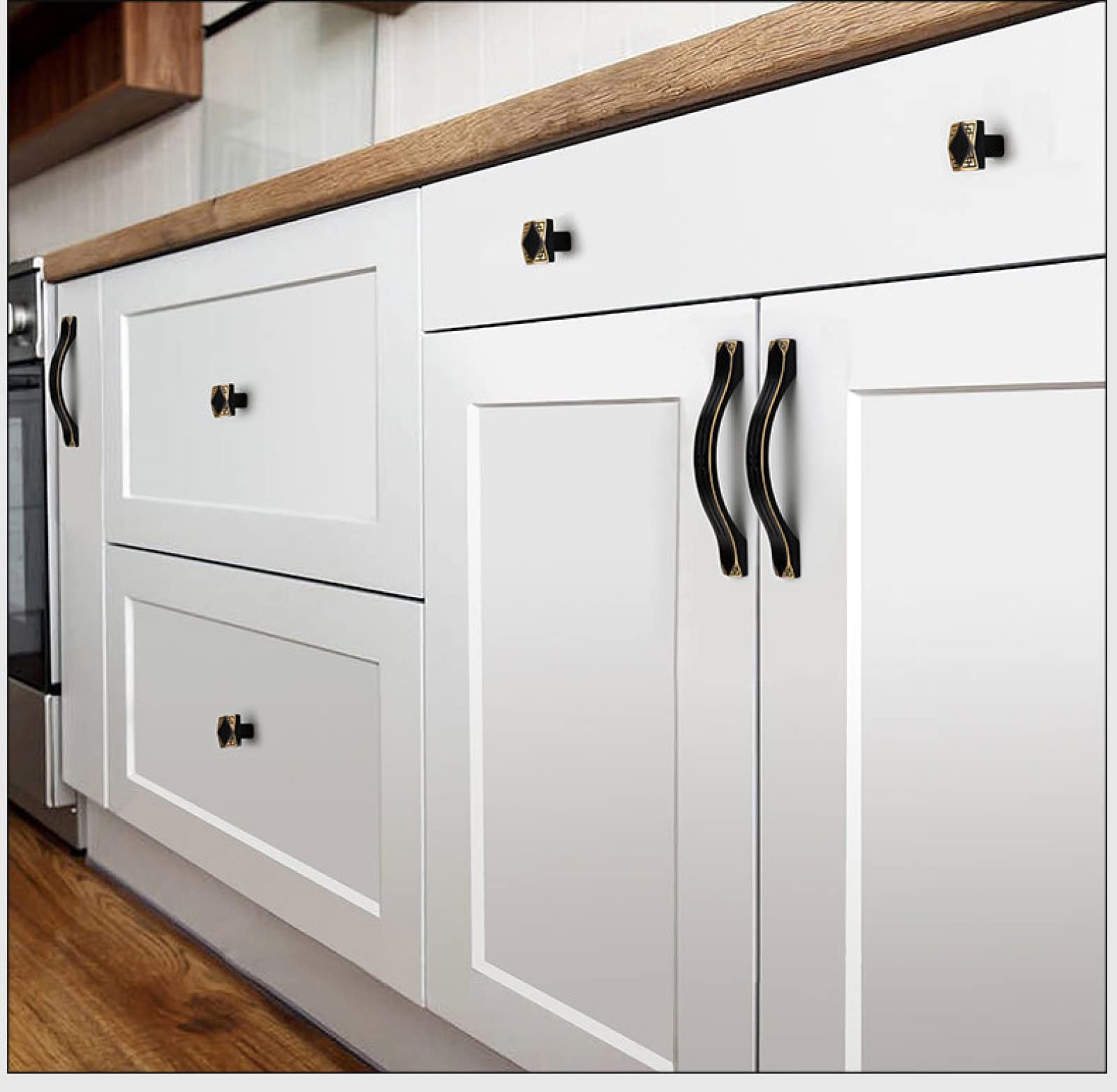 Maniglie per Cassetti da Cucina Maniglie per Mobili Confezione da 4 Stile Cinese Maniglia per Scarpiera Maniglia per Porta in Ottone Mobili Antichi Tre Barre 96 mm