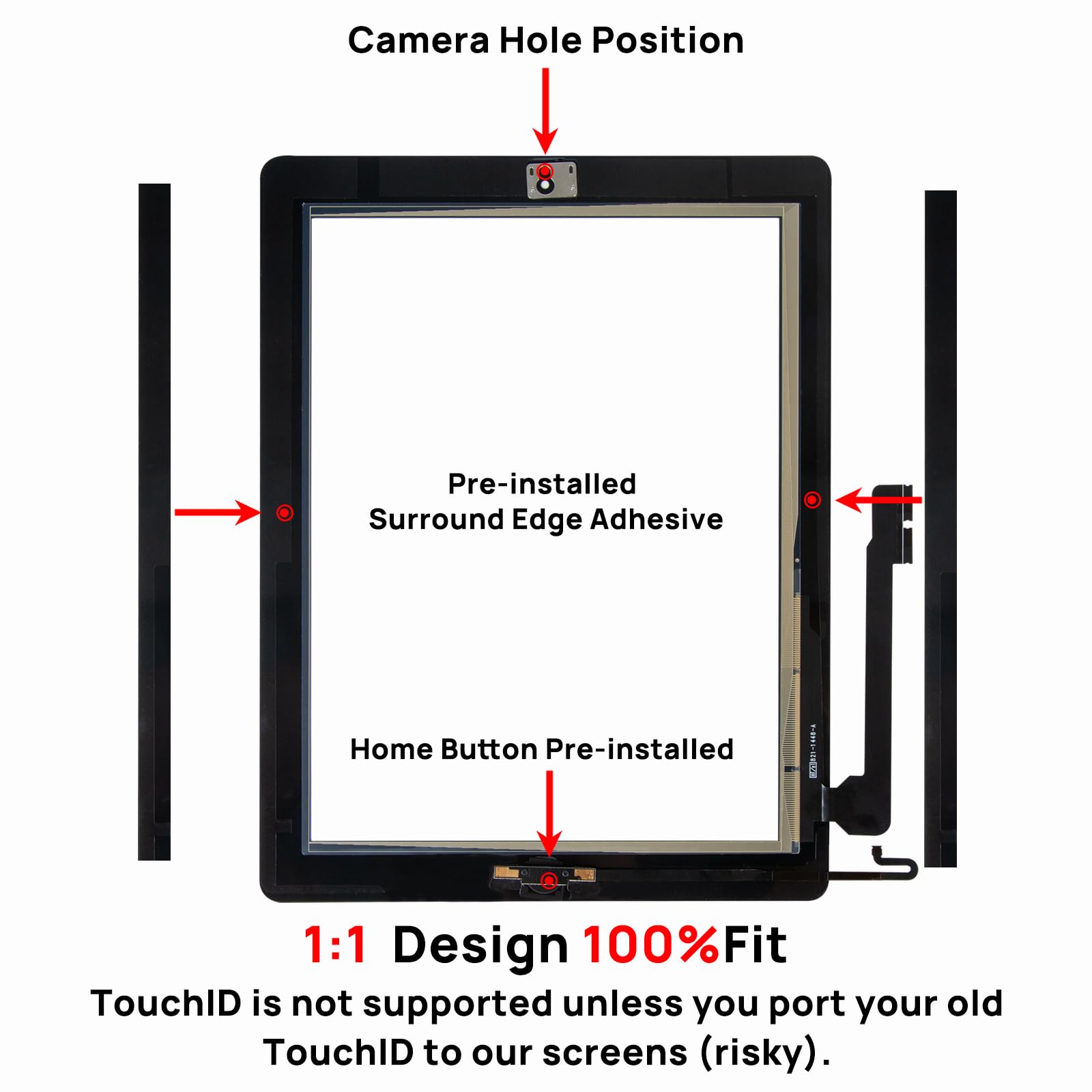 Écran tactile de rechange pour iPad 4 4ème génération avec bouton Home