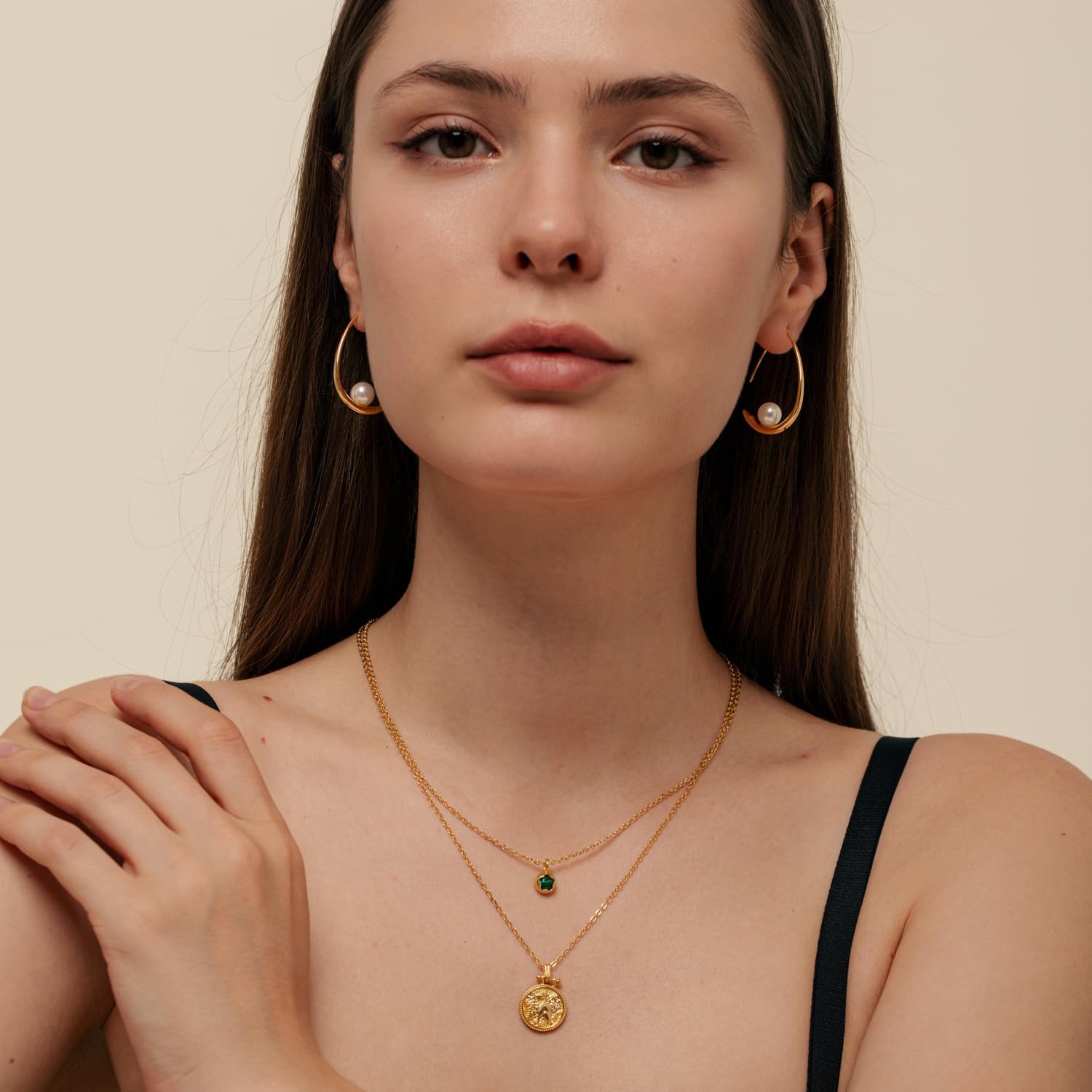 Egyptian Bastet Pendant Necklace Simulated Malachite Inlay Necklace 2pcs 18k Double Layer Stackable Necklace Ancient Goddess Amulet Greek Mythology Jewelry for Women Trendy Gift for Girlfriend Mother - Image 3