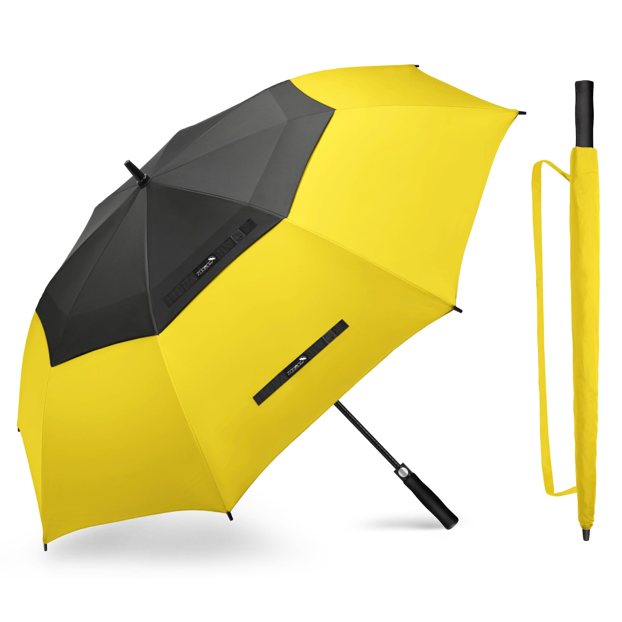 ZOMAKE Golf Umbrella Windproof and Rainproof 68in, Large Umbrella Windproof Strong, Big Double Canopy Golfing Brolly Unbreakable for Men Women (Black/Yellow)
