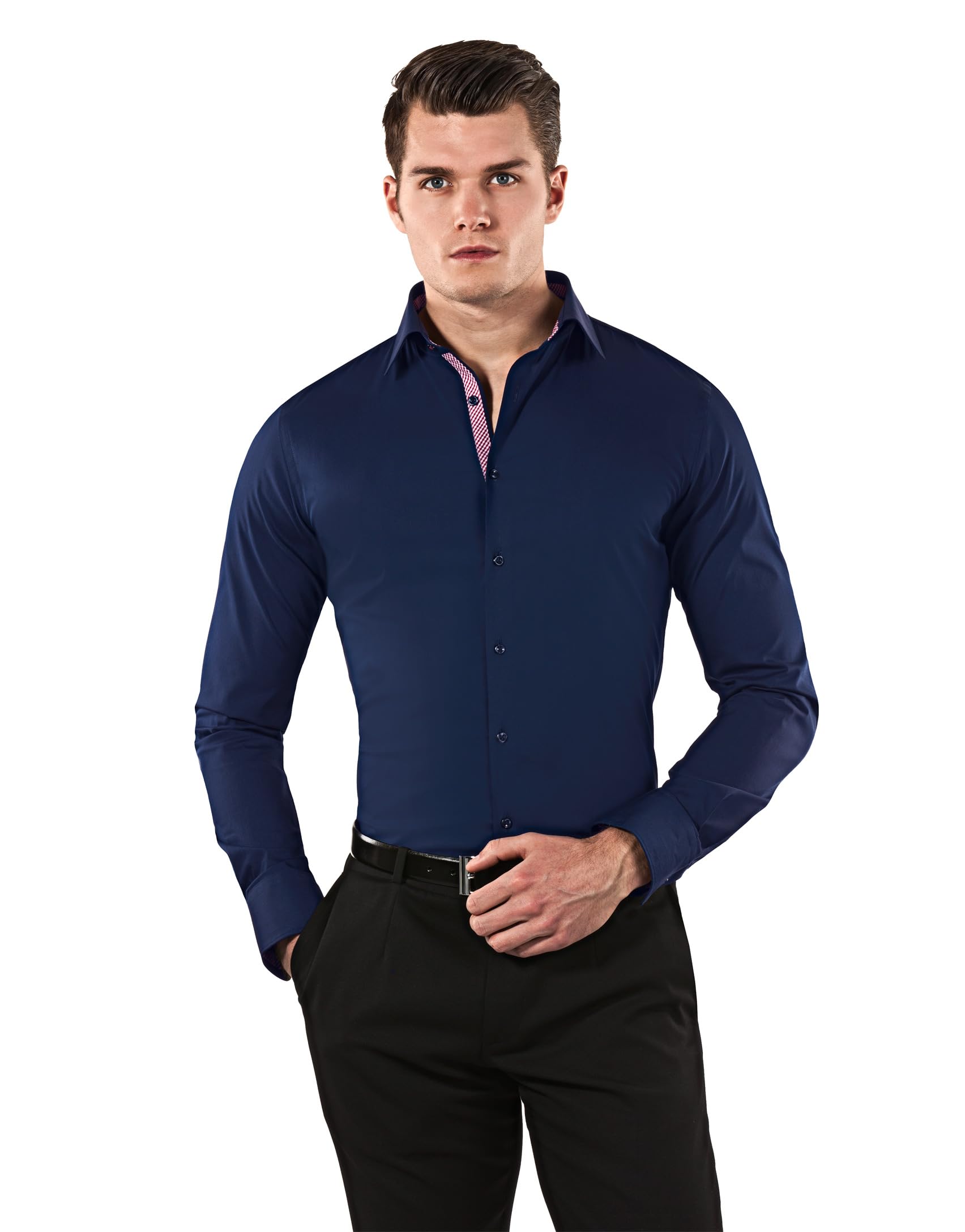 Vincenzo Boretti Herren Hemd Body-fit (besonders Slim-fit tailliert) Uni bügelleicht