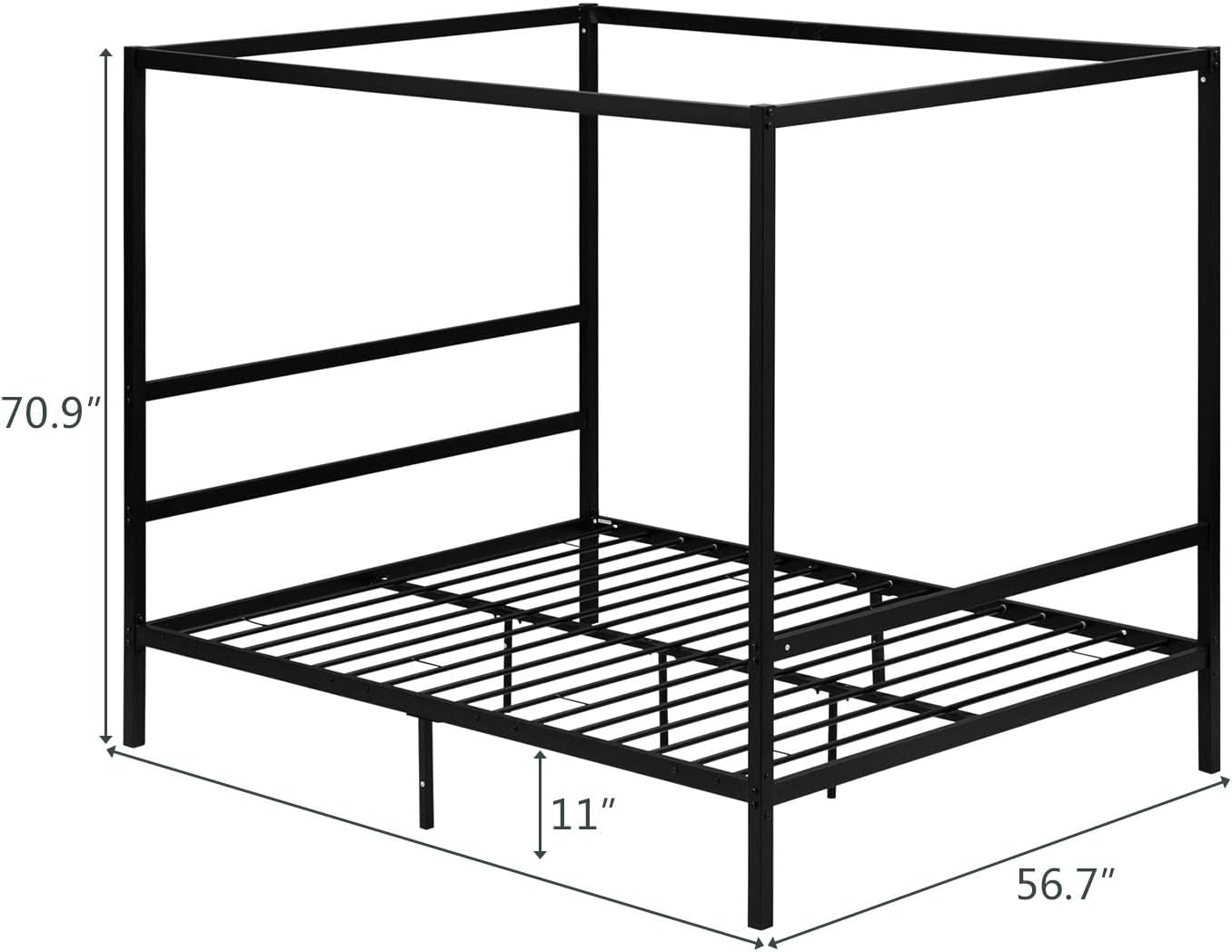 VINGLI Black Canopy Bed Frame Full Platform Bed Frame with Headboard,Four Poster Bed, Metal