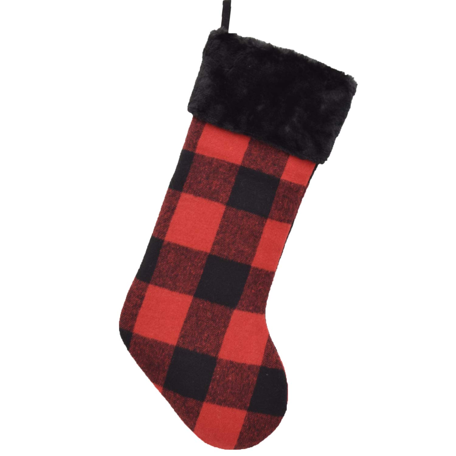Gireshome Buffalo Check Red and Black Plaid Body,Gorgeous Faux Fur Cuff Christmas Stocking - 10