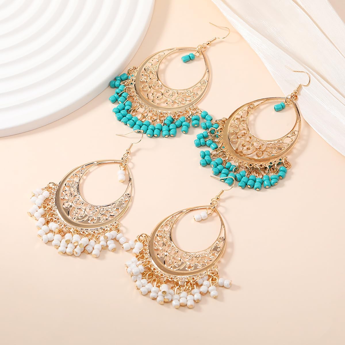 Bohemian Drop Dangle Earrings for Women Vintage Cut-Out Dangling Chandelier Earrings Bohemian Style Beaded Tassel Earrings Hypoallergenic Vintage Jewelry - Image 6