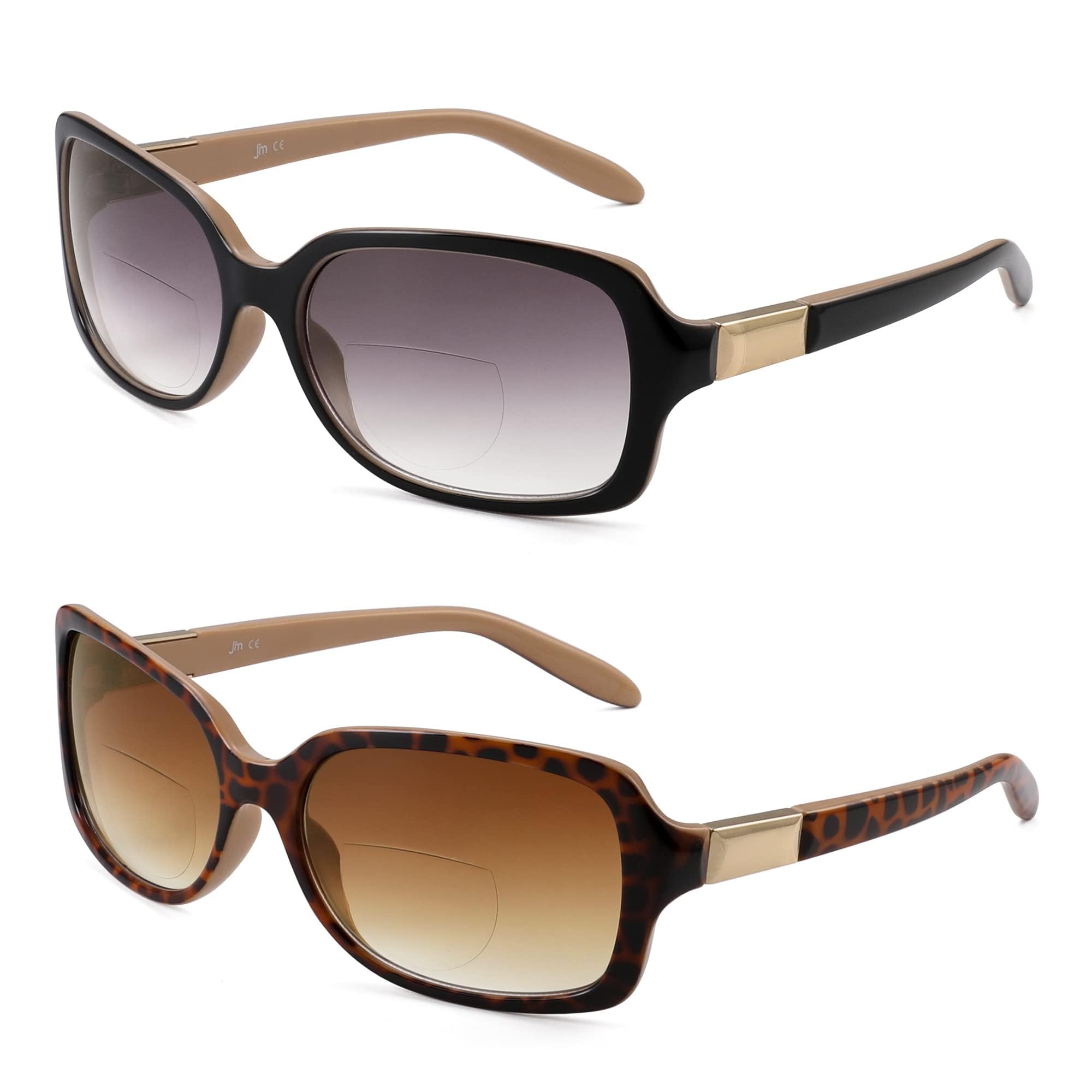 JM Classic Bifocal Reading Sunglasses Square Stylish Gradient Sunglasses Readers for Women +2.25 Black+Tortoise
