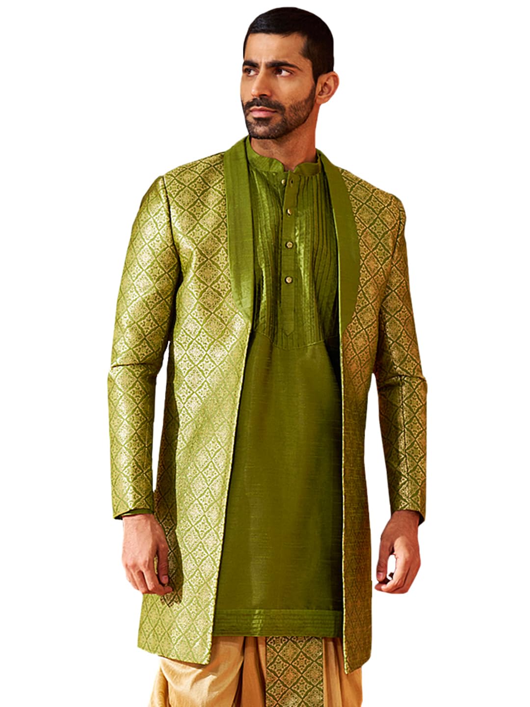 Men's Silk Blend Sherwani, Silk Blend Jacquard Indo Western for Men for Weddings & Festivals, Traditional Ethnic Wear Outfit