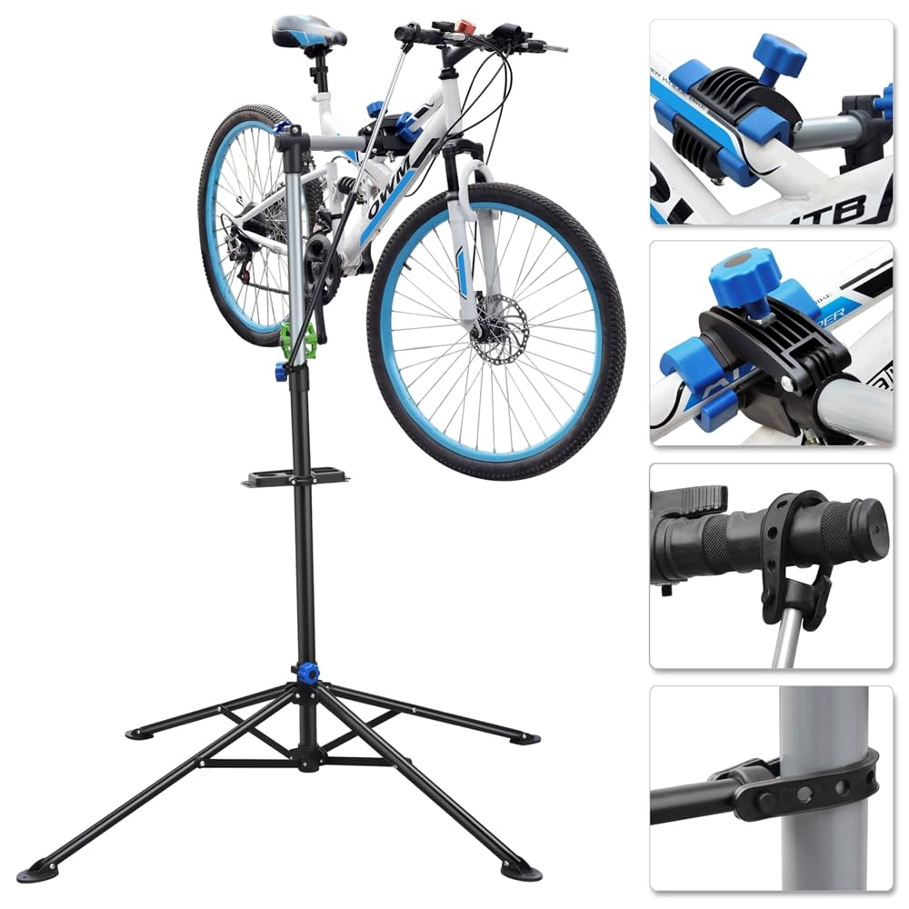 Yaheetech Pied atelier Vélo VTT Hauteur Réglable 108 -190 cm, Support de Réparation Vélo Poste de Montage pour Bicyclette avec Pince de Serrage Léger et Portable Pivotant à 360