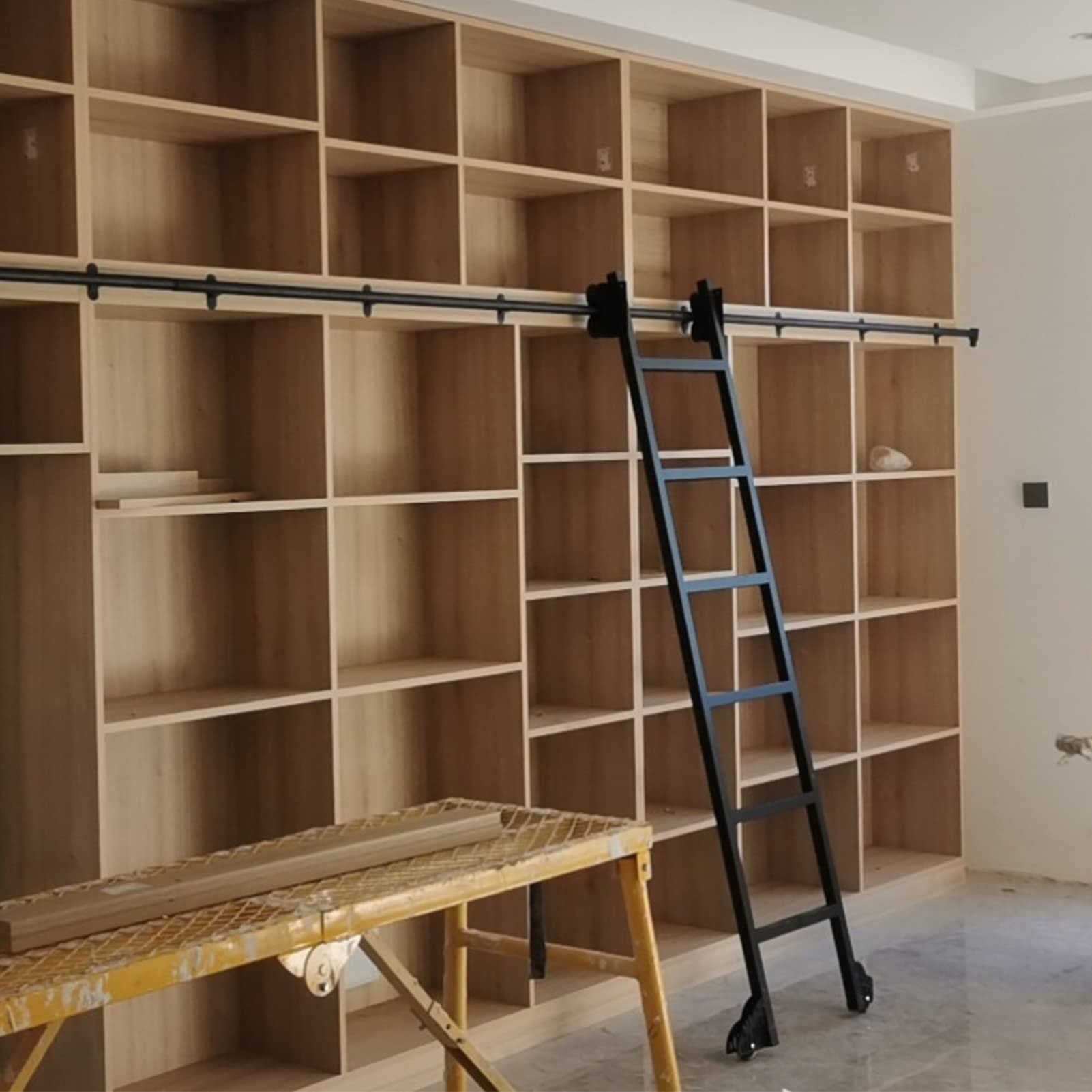 Kit rail coulissant noir pour échelle de bibliothèque roulante rétractable en tube rond