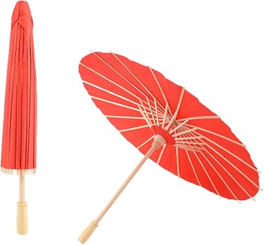 Paper Umbrella Parasol, 2Pcs Chinese Paper Parasol Dance Umbrella Handmade Oiled Paper Umbrella Crafts Small Parasol Paper UmbrellasRed