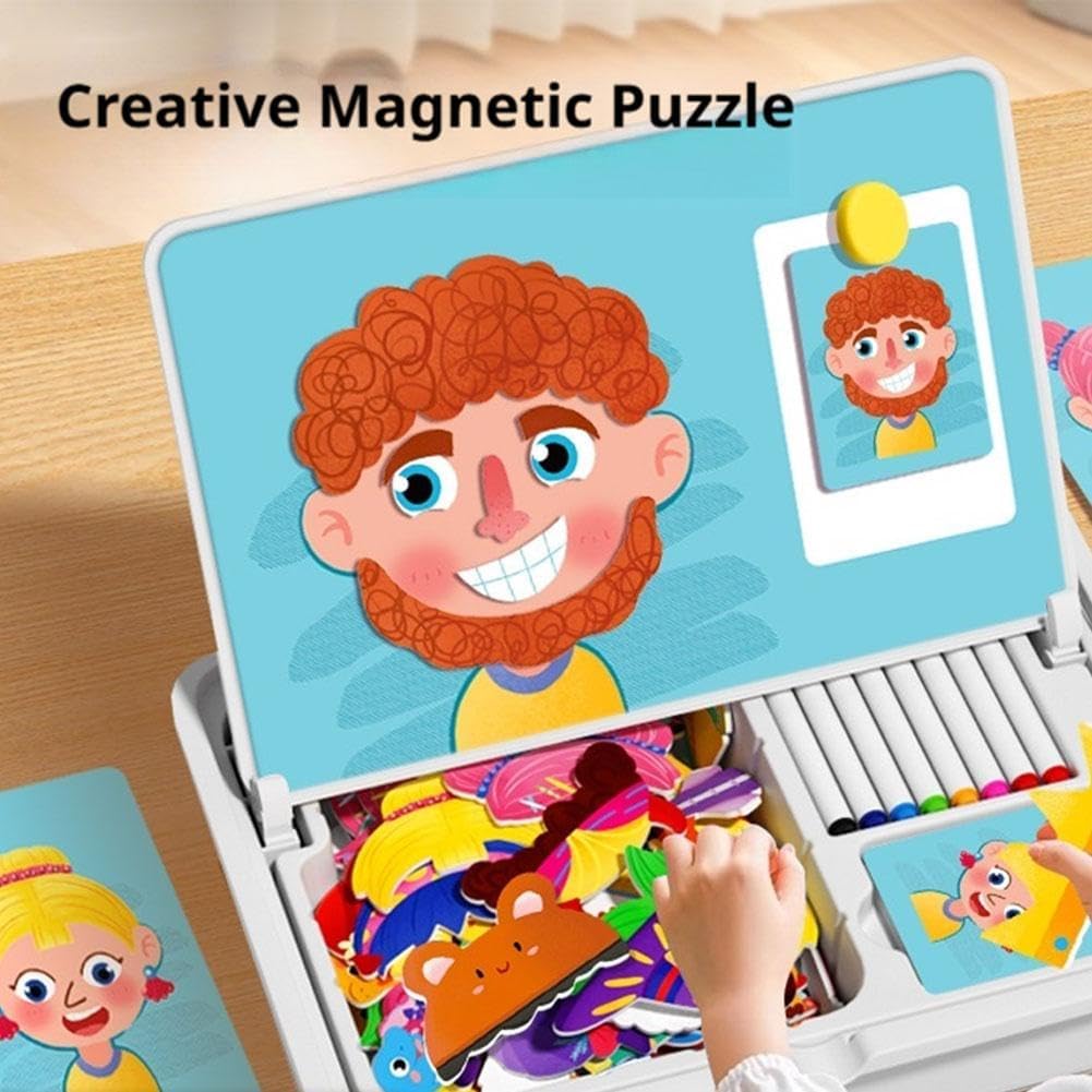 Puzzle Magnétique Visage Enfant – Boîte Magnétique Double Face avec Tableau à Dessin et Pièces Magnétiques, Jeu Créatif pour Expressions Faciales, Activité Montessori pour Voyage, Maison et École