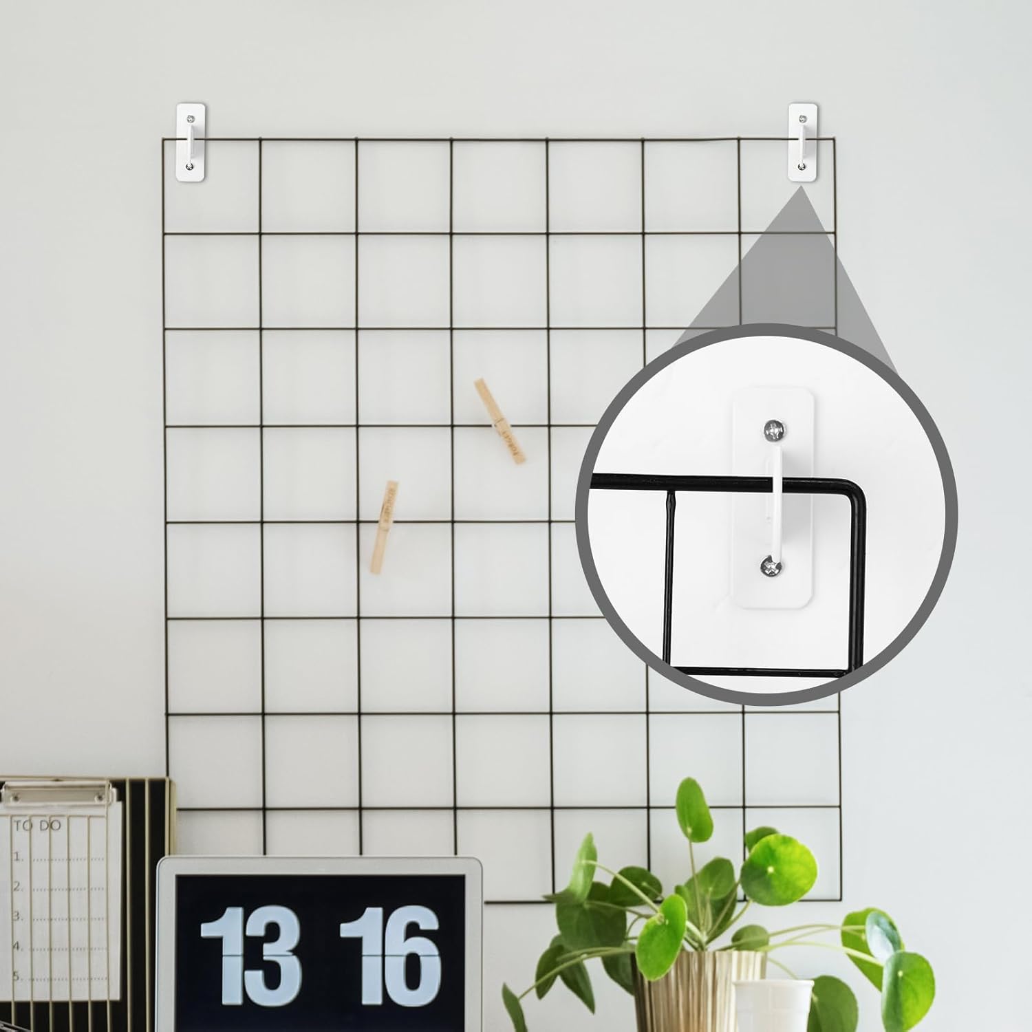 Shimeyao 24 Pcs Gridwall Mount Brackets Metal Grid Wall Panel Brackets Display Hooks Space Saving Accessories Hangers for Shop, Home, Garages, Office Organization(White)