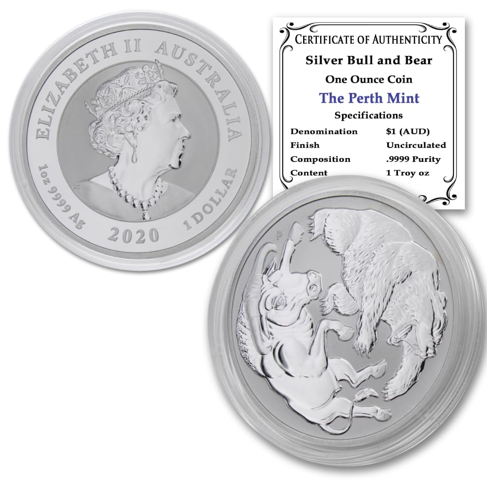 2020 P 1 oz Australia Silver Bull & Bear Coin Brilliant Uncirculated (in Capsule) with Certificate of Authenticity $1 BU