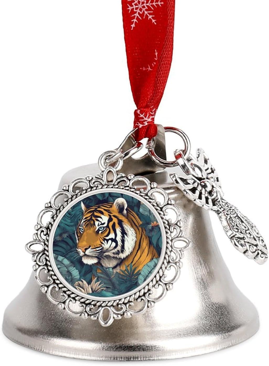 Tropical Tiger Christmas Bells Ornaments Tree Jingle Bells Decors Xmas Silver Bell Hanging Decoration Pendants for Weddings Parties Christmas Wreaths
