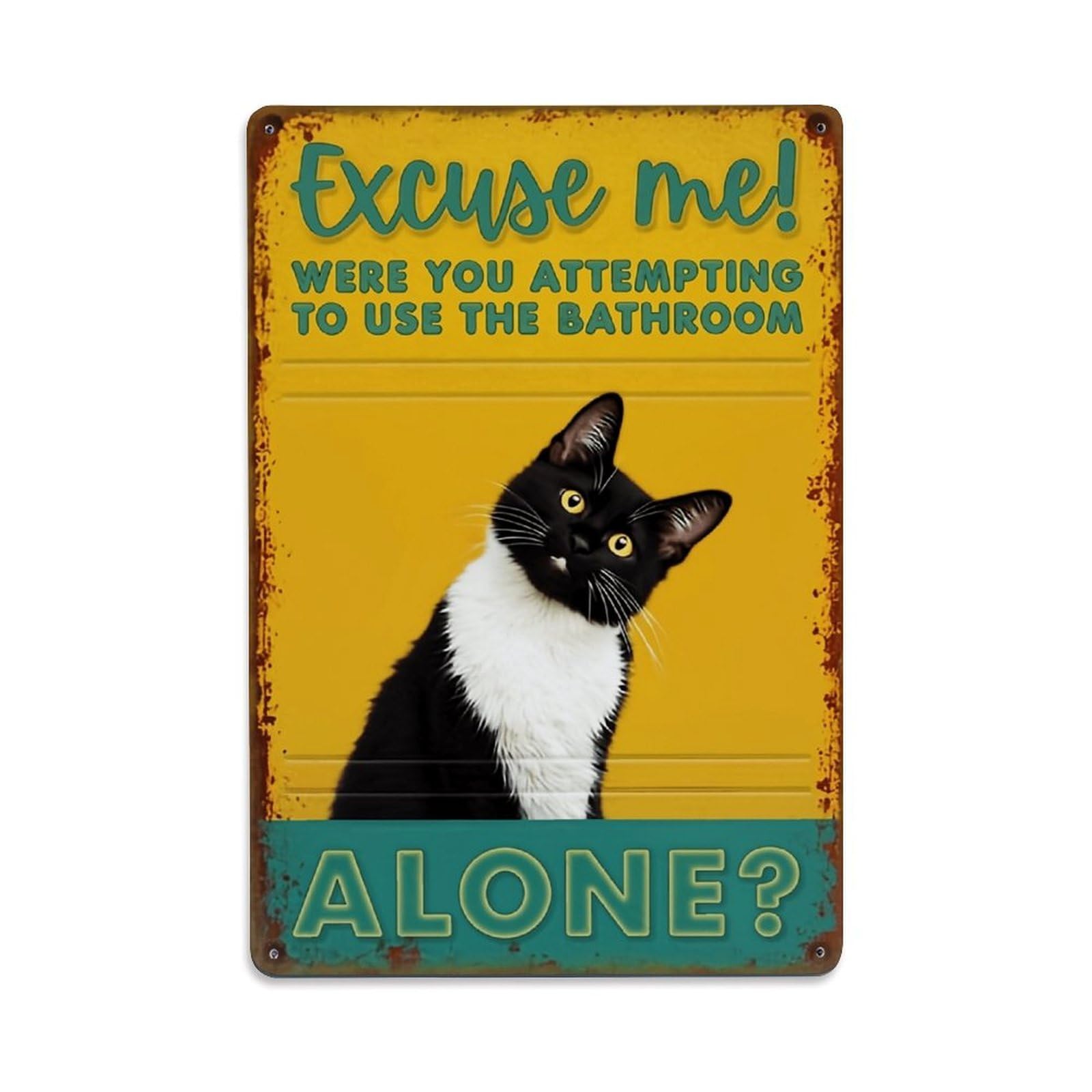 Cat Bathroom Humor Sign Art Retro Metal Tin Sign, Vintage Decor Art Poster for Bar, Home, Man Cave, Kitchen, Laundry Room Gift 8x12Inch