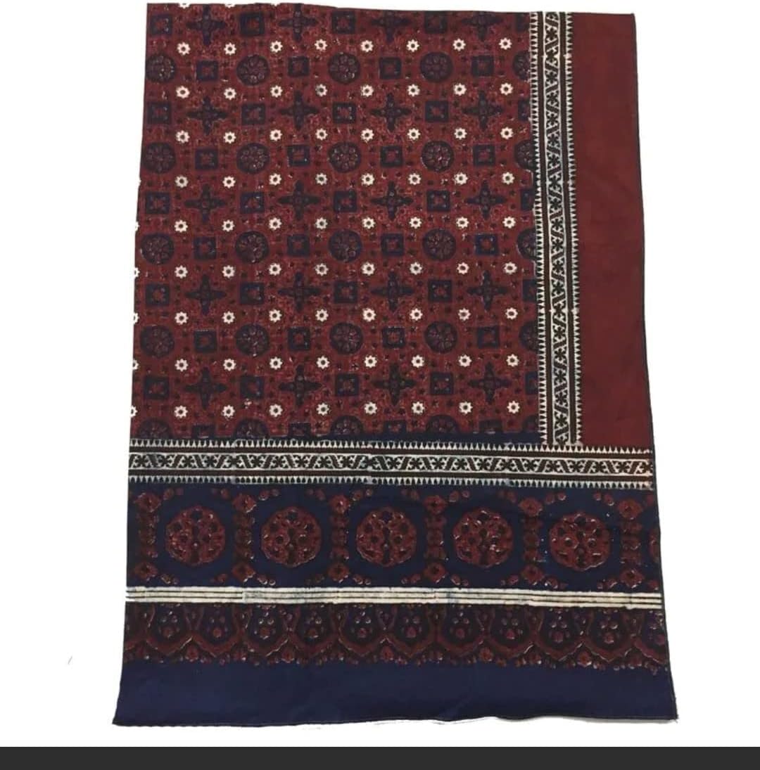 Ajrakh print vintage sindhi scarf design dress. Handmade sindhi culture Ajrak scarf