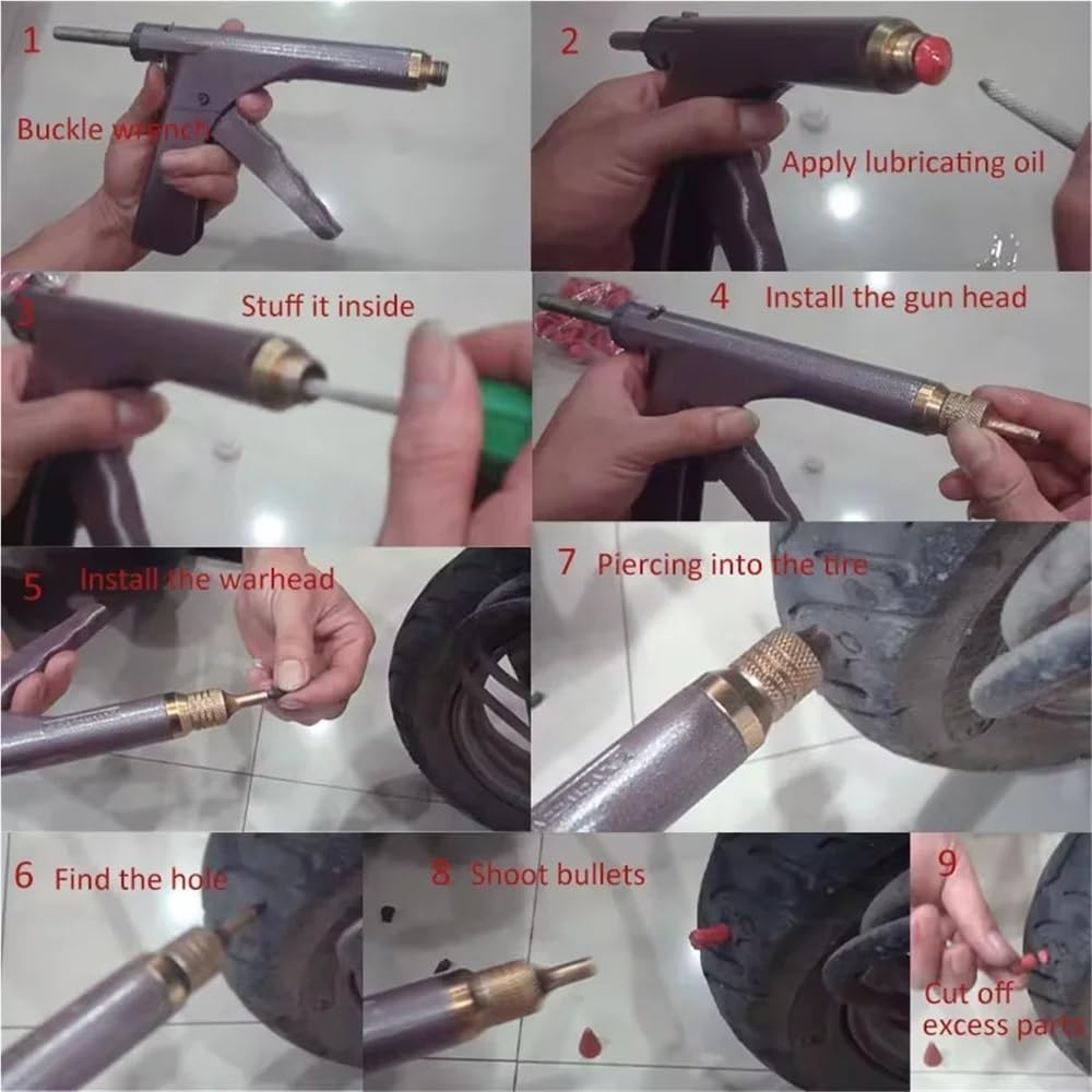 Kit profesional de reparación de pinchazos for neumáticos sin cámara de coche y bicicleta, pistola de vacío for reparación de neumáticos, kit for bloqueo de neumáticos de coche y fugas de aire(WITH BO