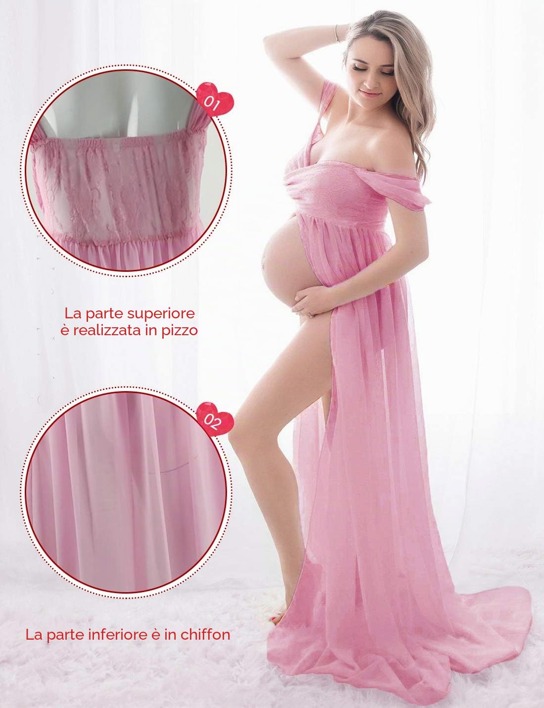 FEOYA-maternità abito da Donna Incinta Senza Spalline Puntelli Spalle Scoperte Estivo Sexy Chiffon Foto Spara Fotografia Frontale