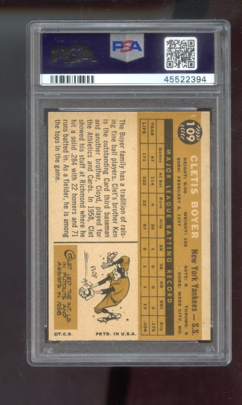 1960 Topps #109 Clete Boyer Cletis Boyer PSA 7 Graded Baseball Card MLB New York Yankees