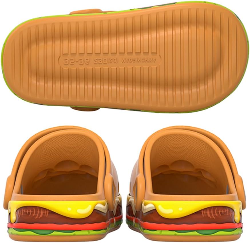 Unisex Fun Casual Clogs - Burger Style Non-Slip Breathable Water Sandals with Pivoting Heel Strap for Men Women