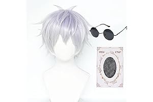 Jujutsu Kaisen Cosplay Wig Gojo Satoru Costume Wig with Black Glasses Silver...
