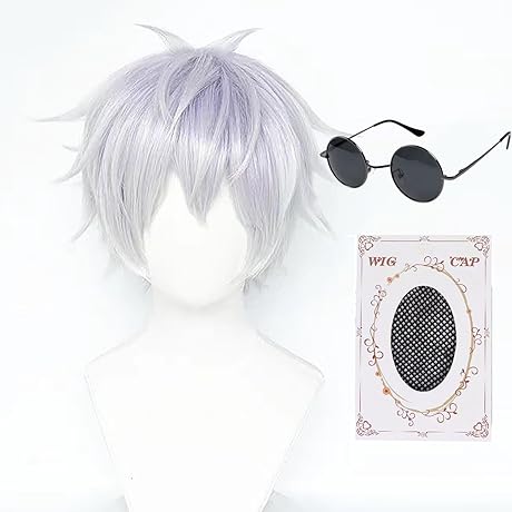 Jujutsu Kaisen Cosplay Wig Gojo Satoru Costume Wig with Black Glasses Silver...