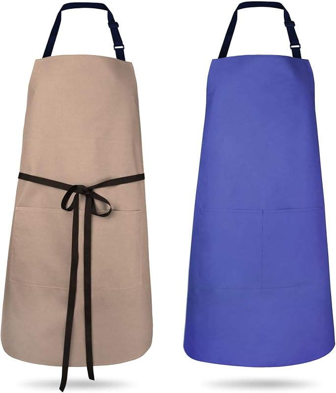 2 Pack Kitchen Aprons, Waterproof and Oil Resistant with 2 Pockets, Adjustable Neck Strap for Chef Apron