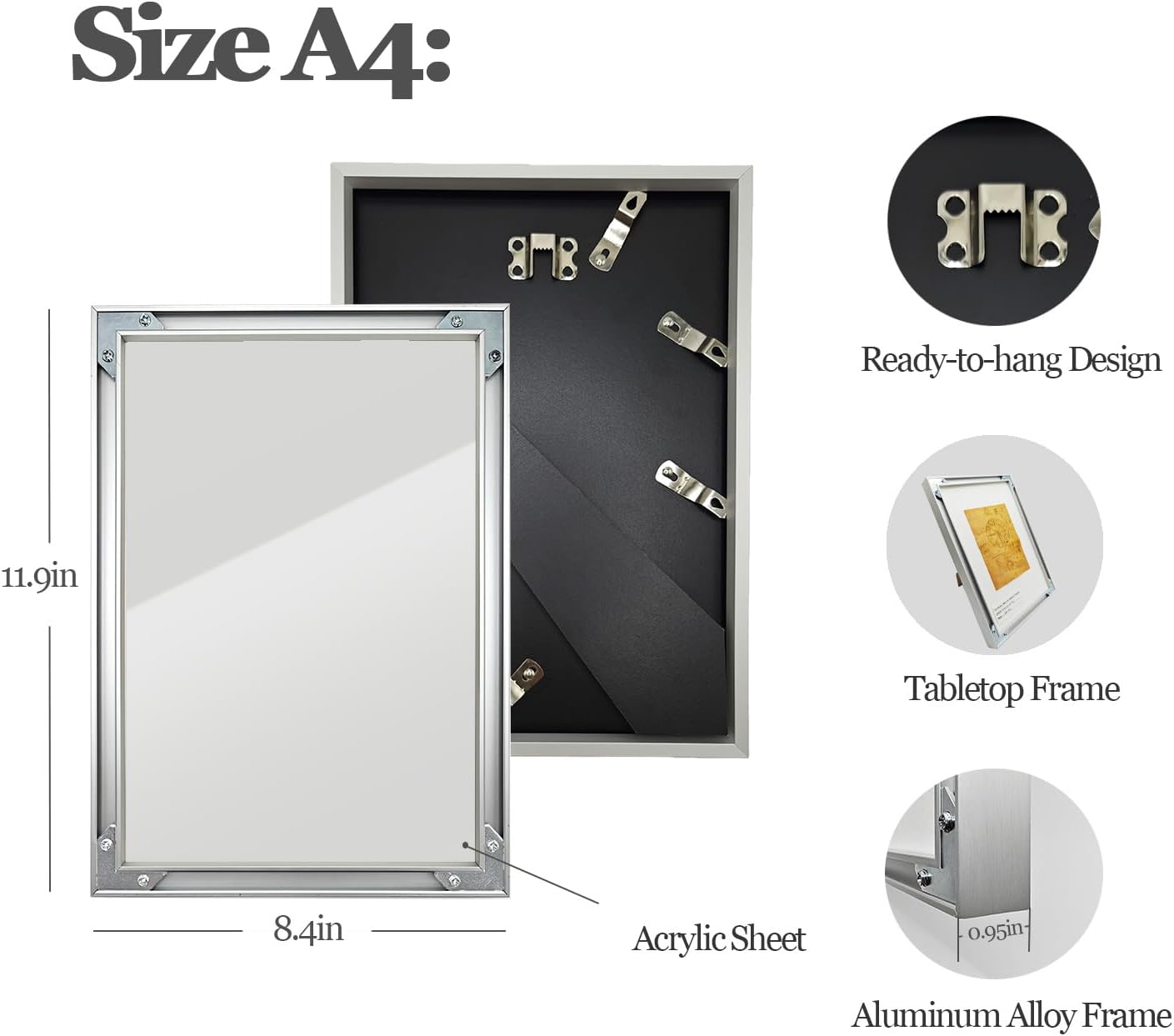 Leonardo da Vinci Manuscript Framed Wall Art - Renaissance Sketch & Invention Poster - Modern Aluminum Frame - Intellectual Decor for Home, Office, Study (8.4x11.9 Inch)